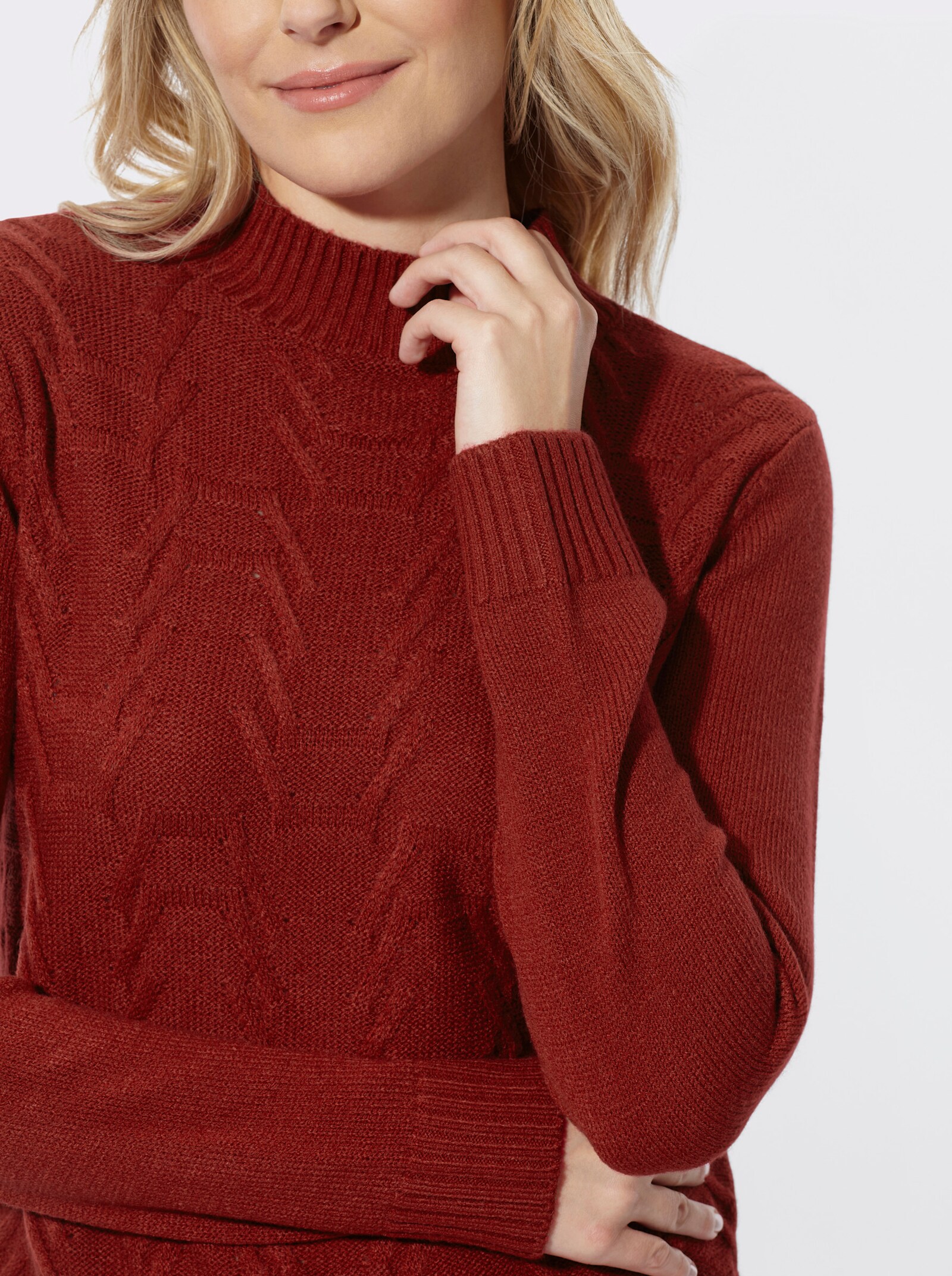 Stehkragenpullover mit Strukturmuster - kirsche