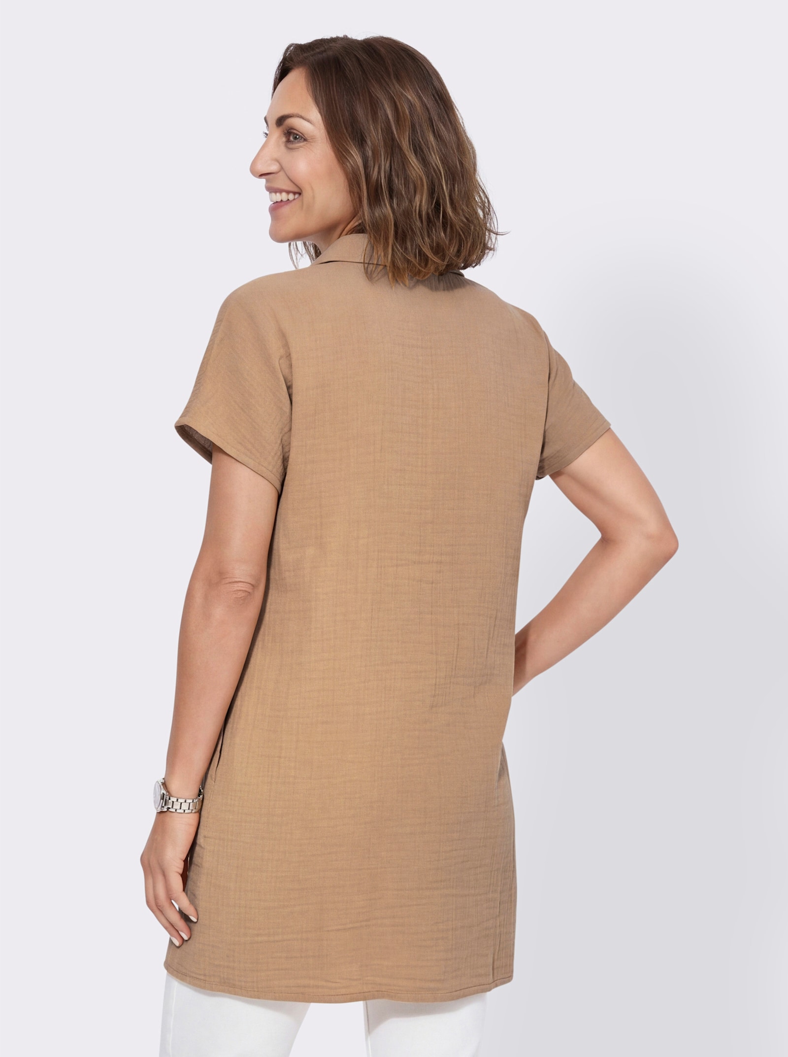 Longbluse mit Knopfleiste - camel