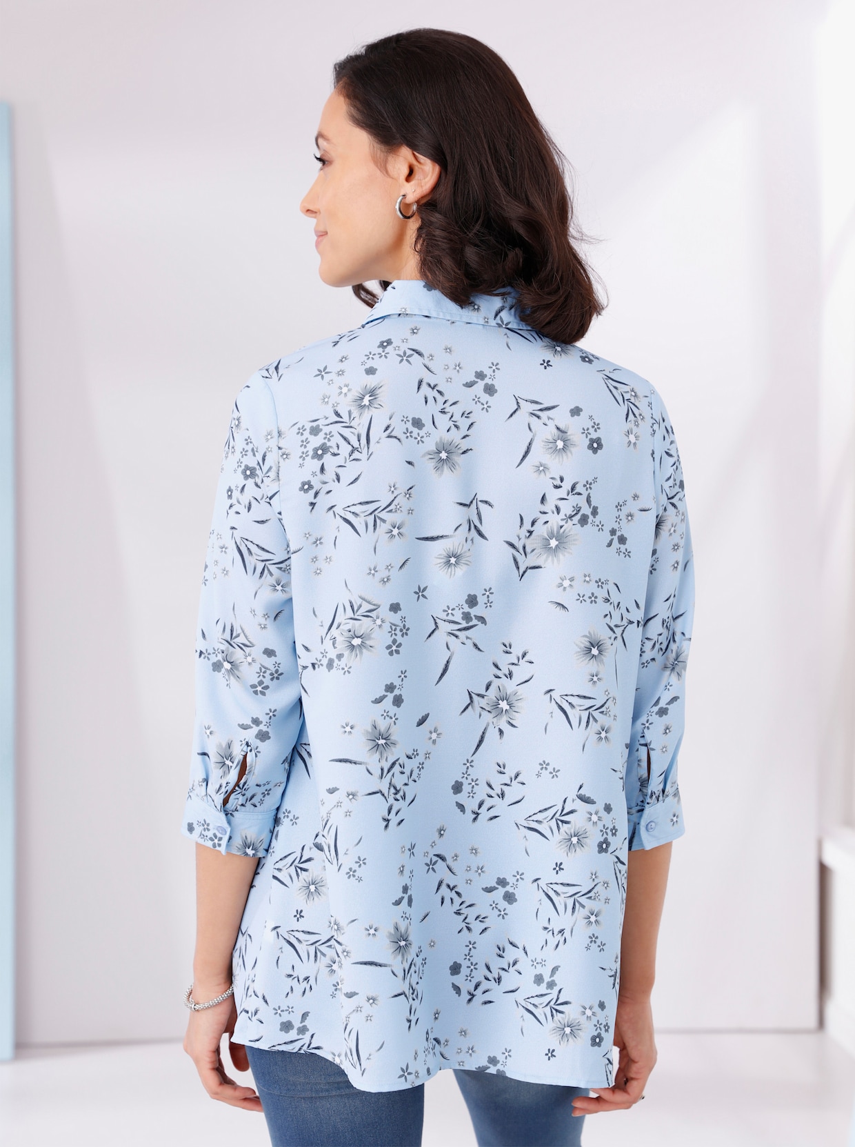 Longline blouse - lichtblauw geprint