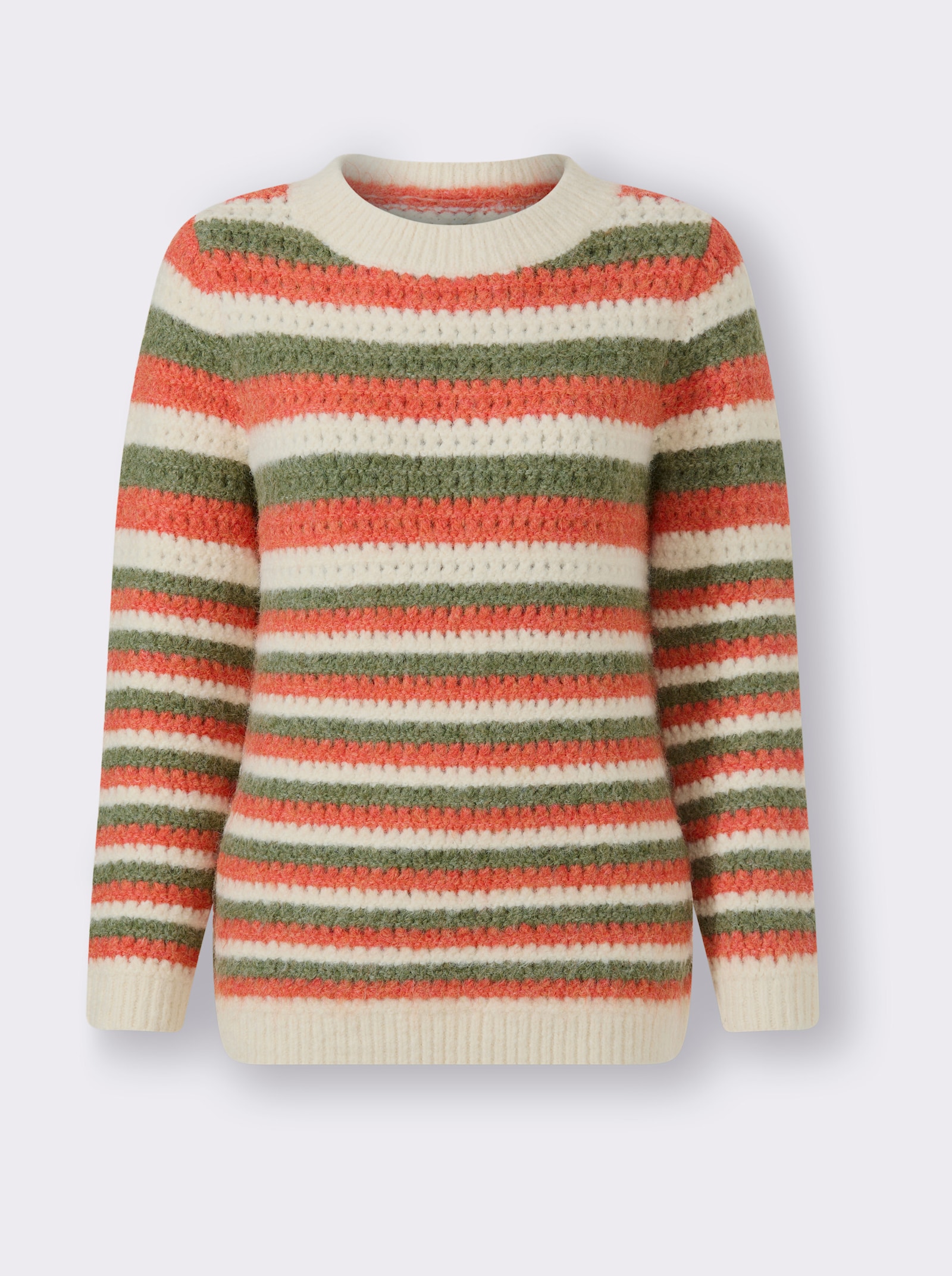 heine Ajourpullover mit Streifen - champagner-khaki-gemustert