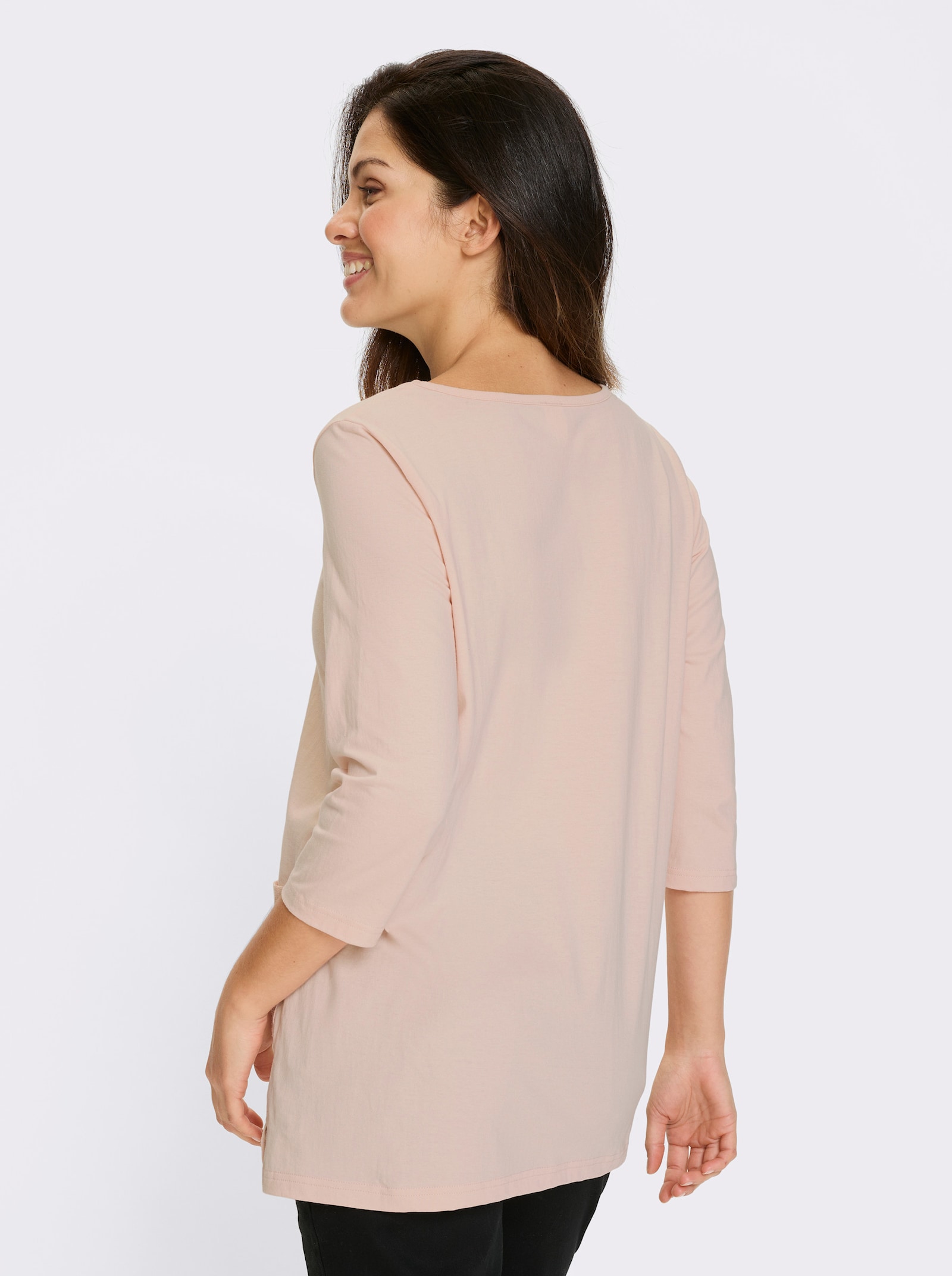 Dlouhé tričko s nakládanými kapsami - pudrová