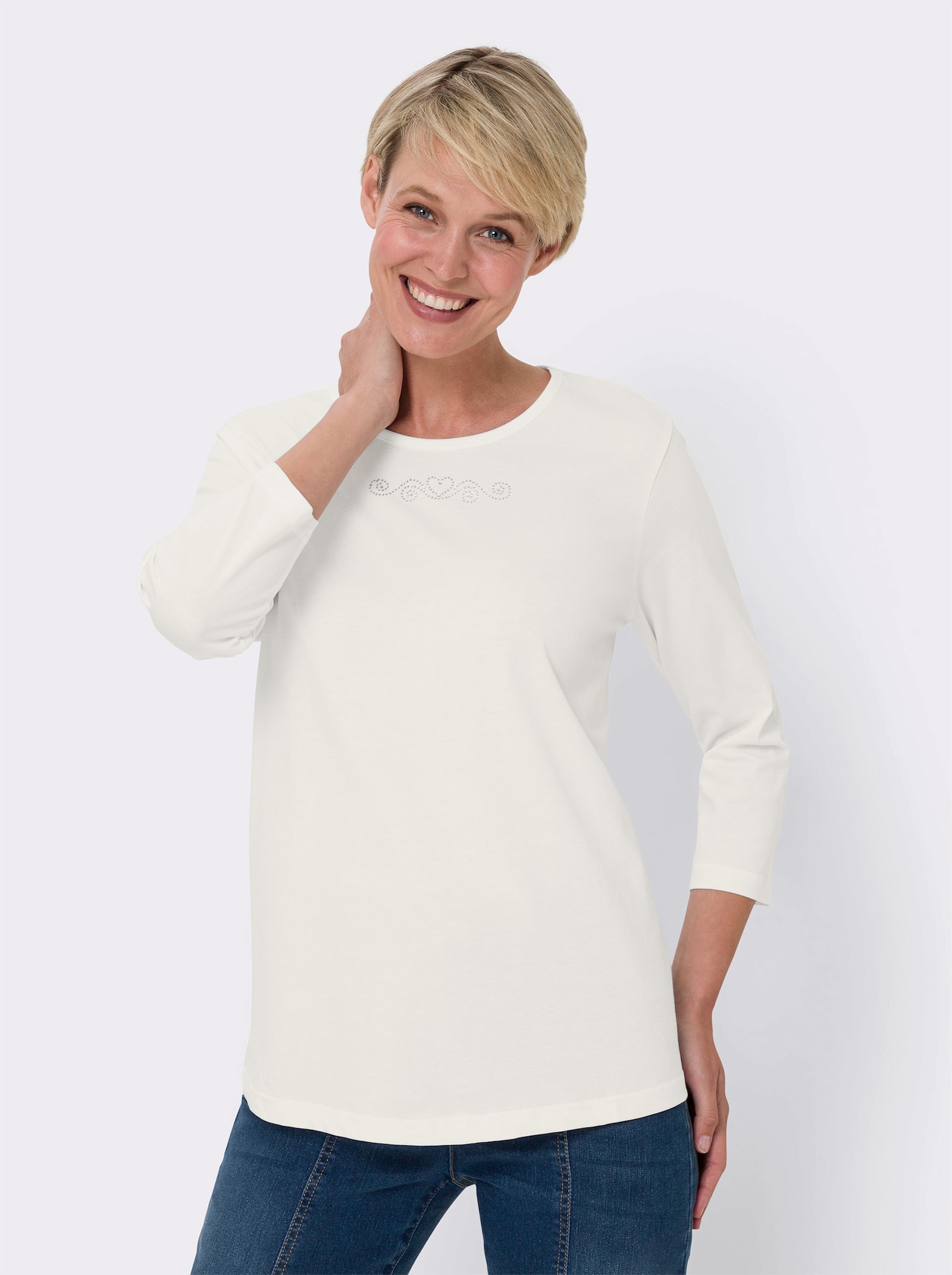 3/4-Arm-Shirt mit Ziersteinchen - ecru