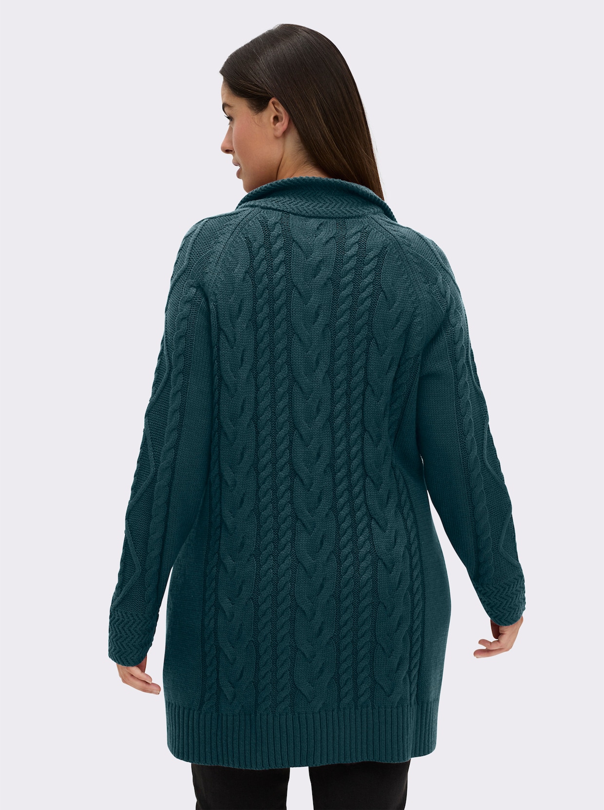 Longstrickjacke mit Einstrickmuster - petrol