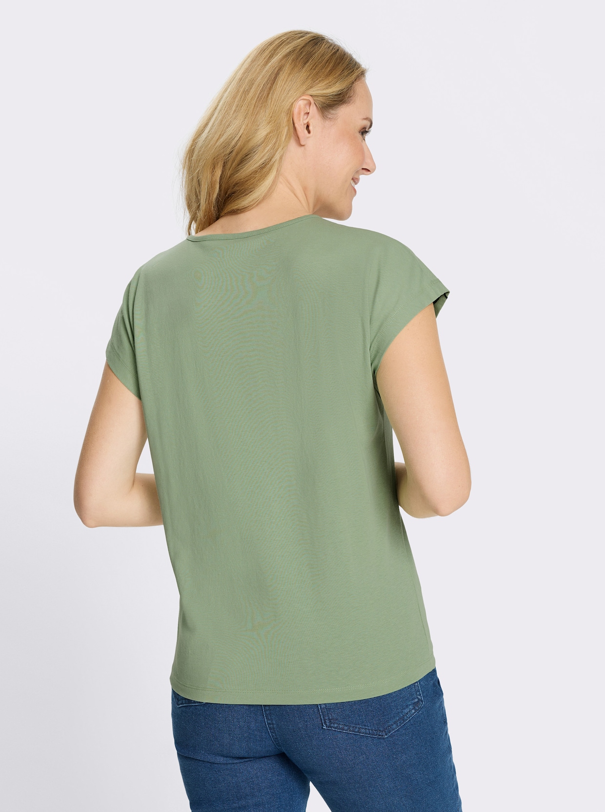 Rundhalsshirt mit platziertem Druck - eucalyptus-moos-bedruckt