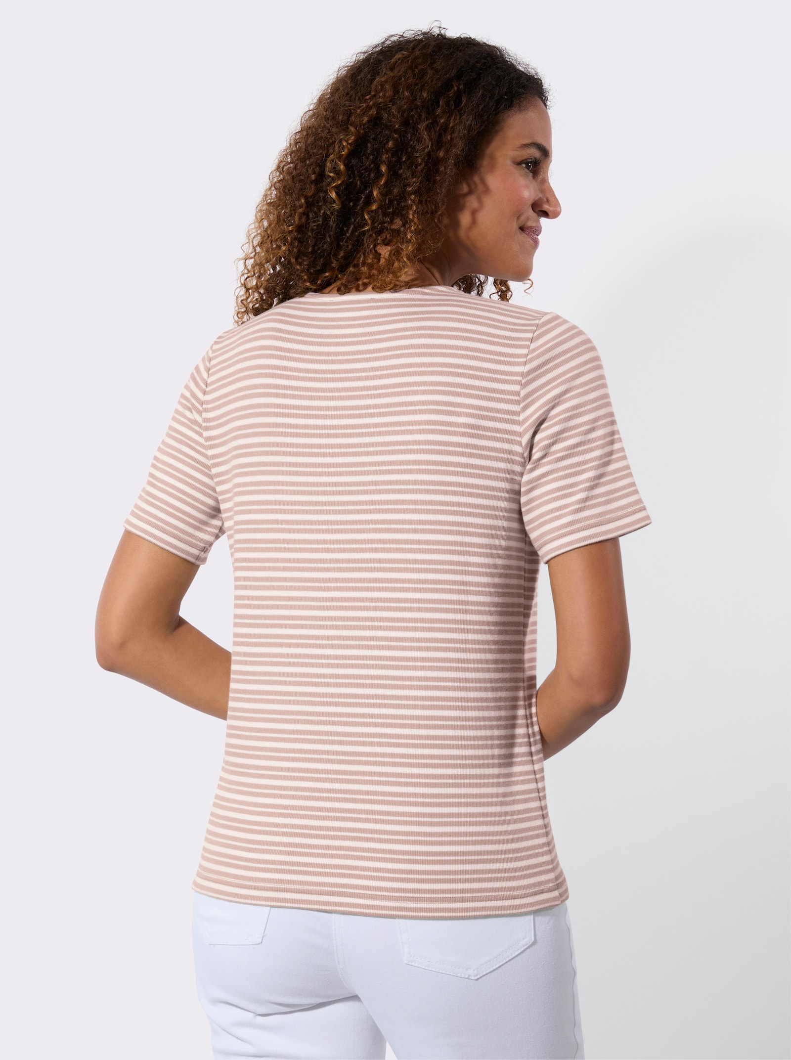 Streifenshirt in Baumwoll-Stretch-Qualität - puder-weiß-gestreift