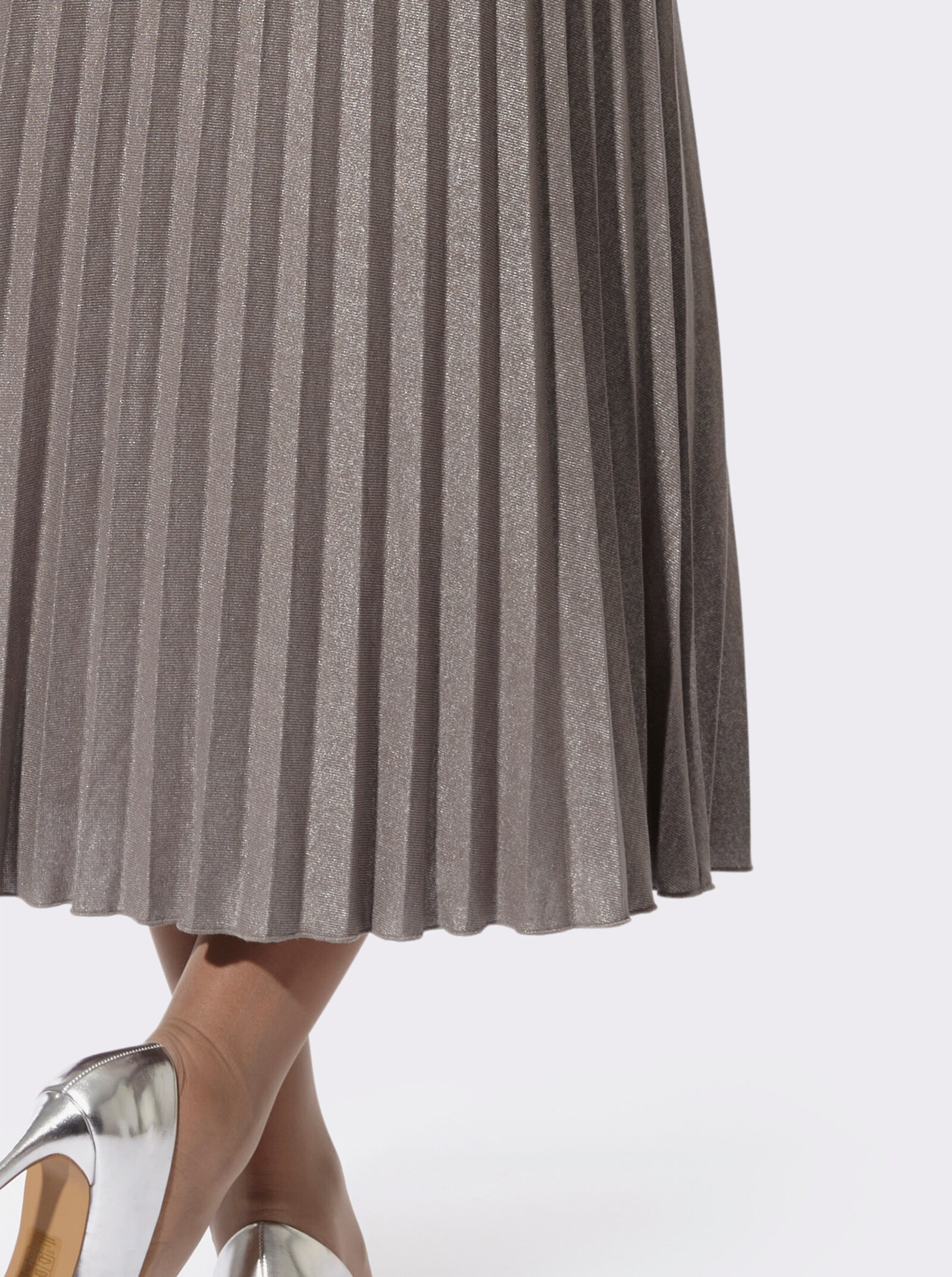 Plisseerock mit Rundum-Dehnbund - dunkeltaupe-silberfarben