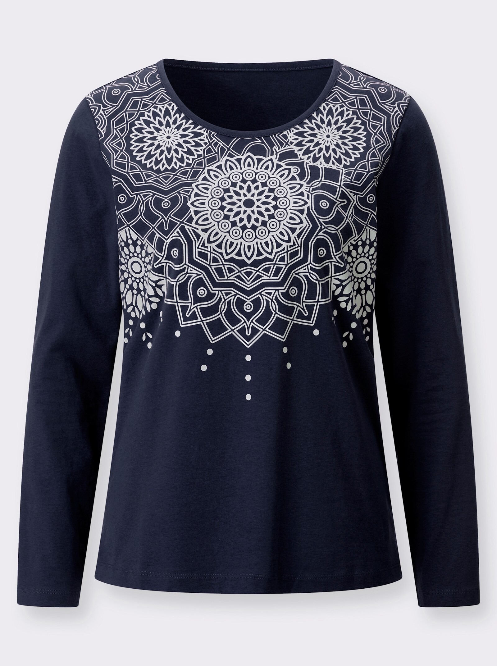 Langarmshirt mit Ornament-Druck - marine-ecru-bedruckt