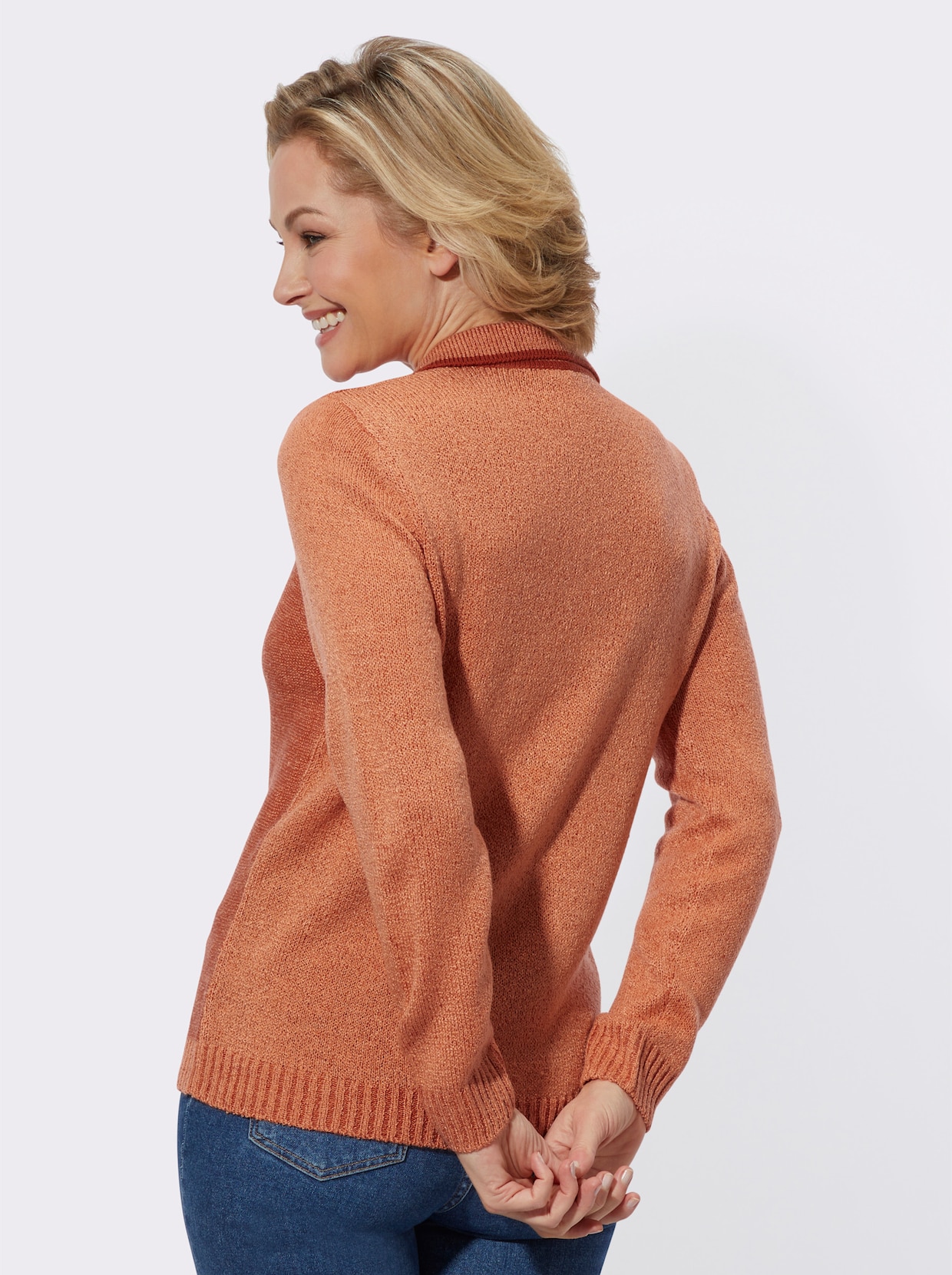 Bouclé-pullover - papaja gemêleerd