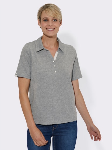 Poloshirt mit Zierriegel - grau-meliert