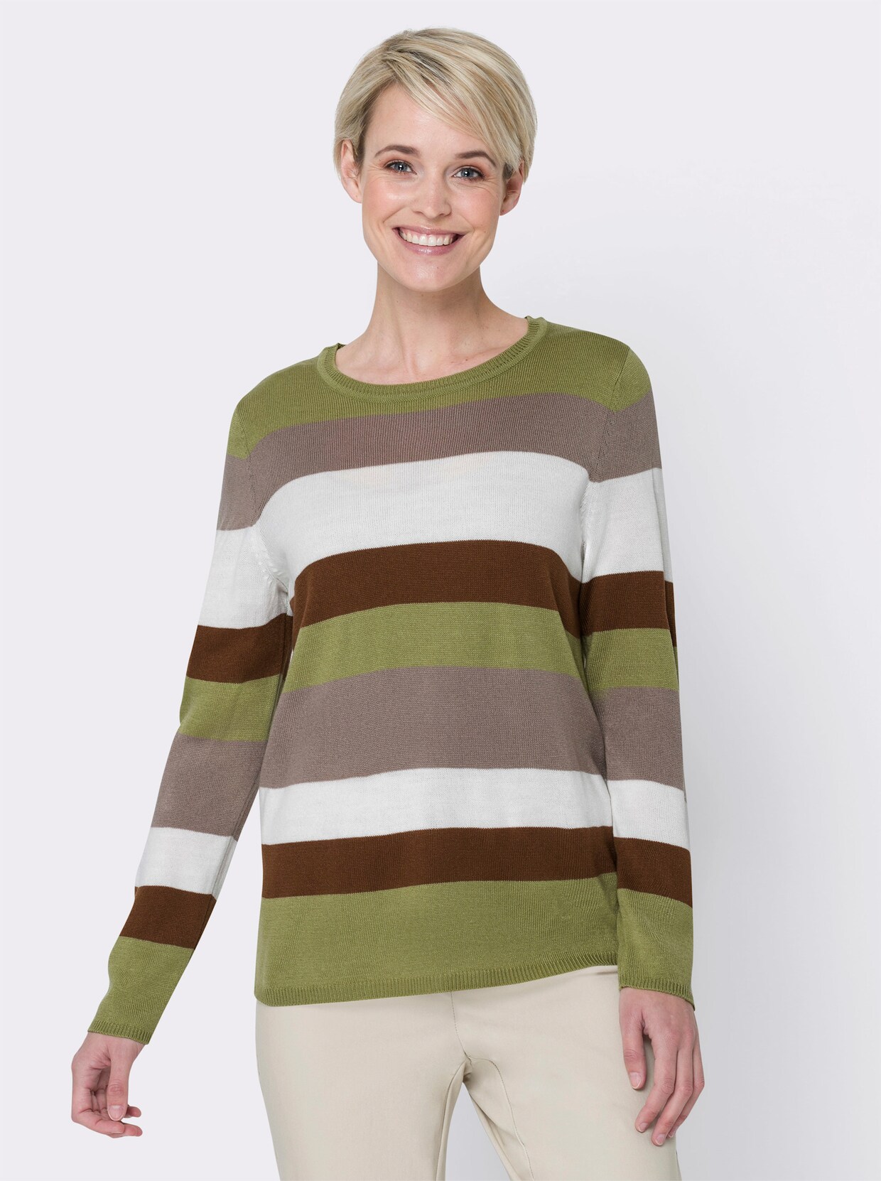 Pullover met lange mouwen - rietgroen/bruin gestreept