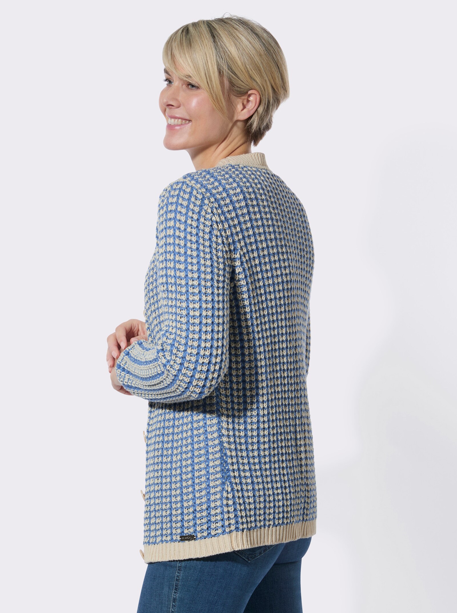 Strickjacke in zweifarbiger Melange-Optik - mittelblau-sand-gemustert