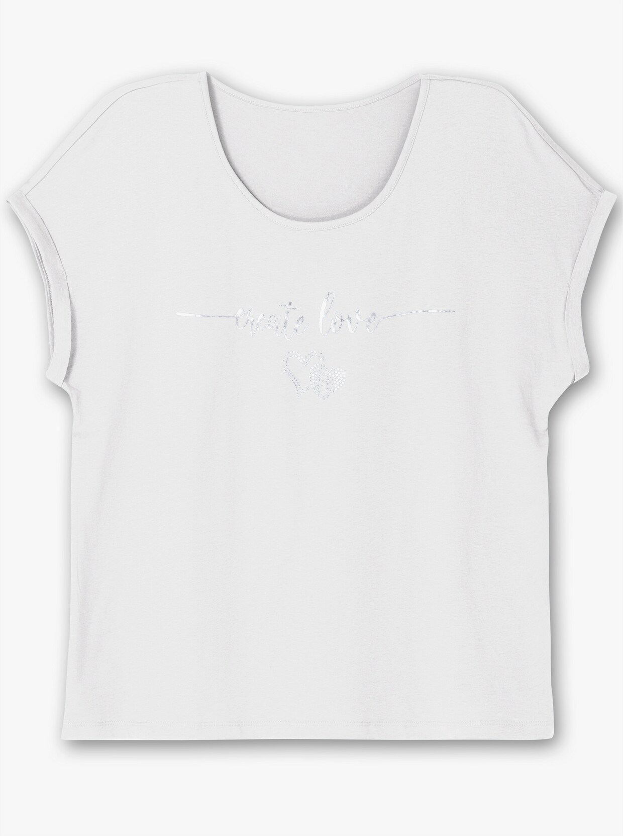 Rundhalsshirt mit Ärmel-Aufschlag - ecru