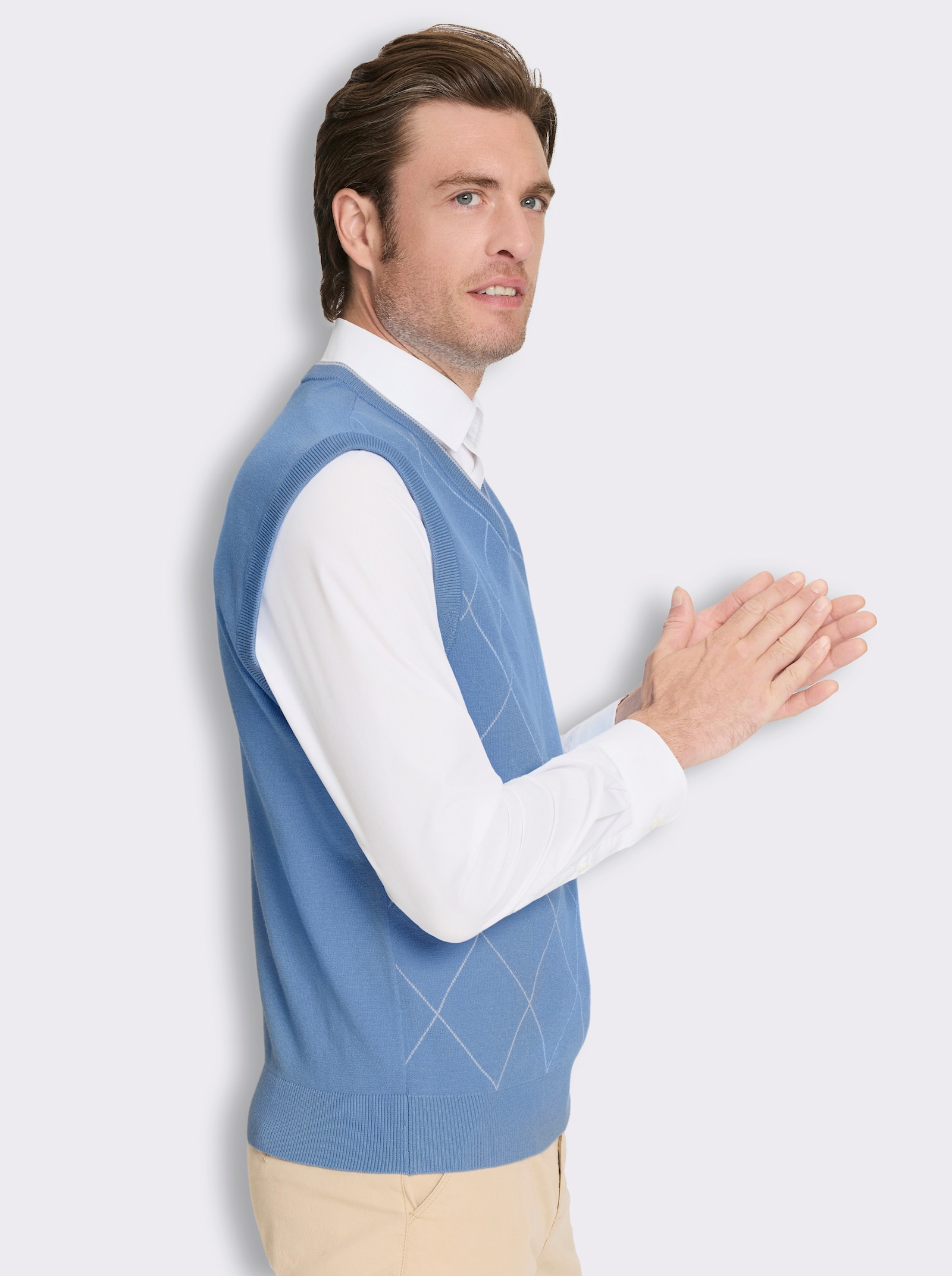 Marco Donati Pullunder mit Rauten-Jacquard - himmelblau-ecru-gemustert