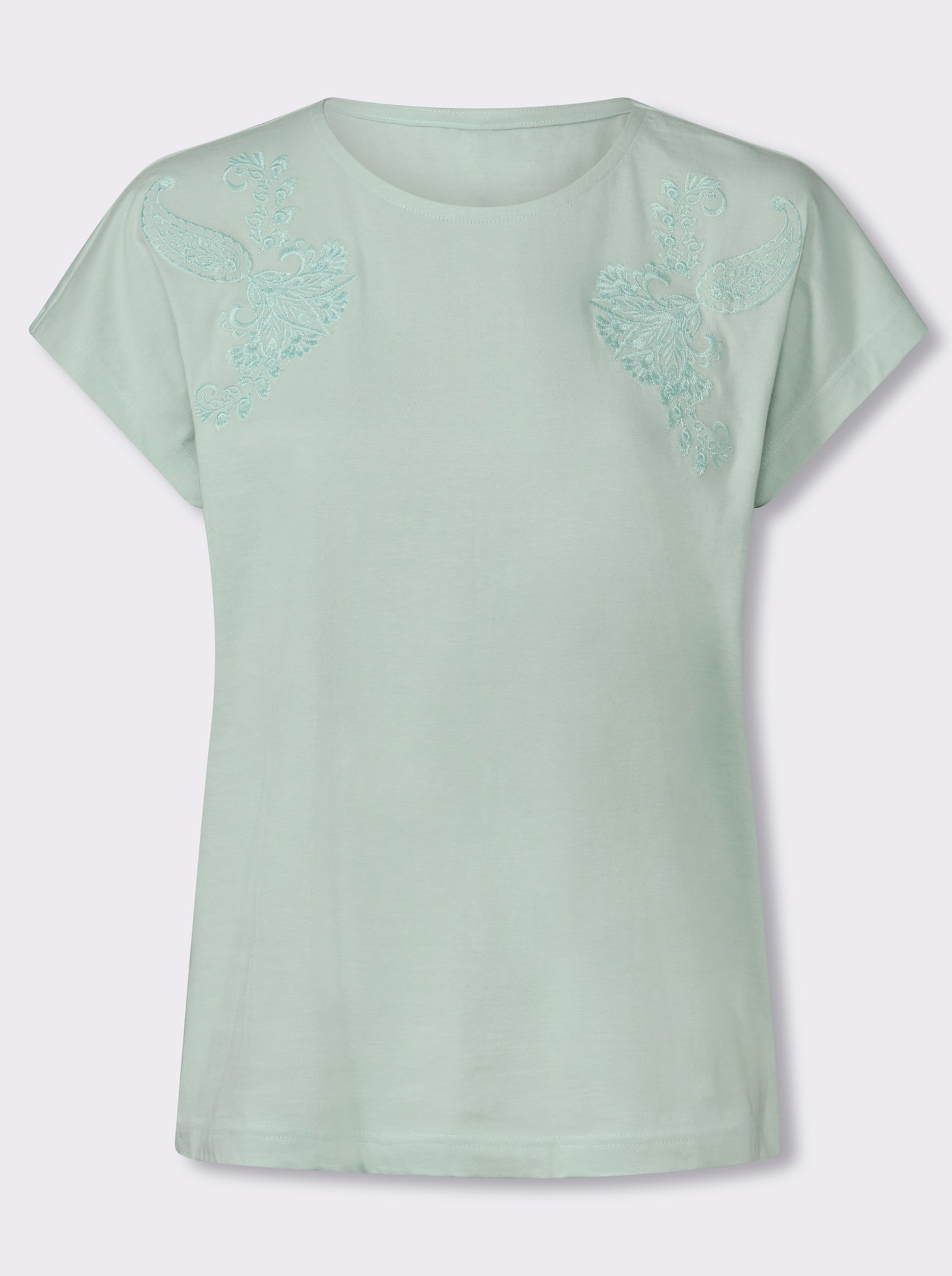 Kurzarmshirt mit Blumen-Stickerei - kalkmint