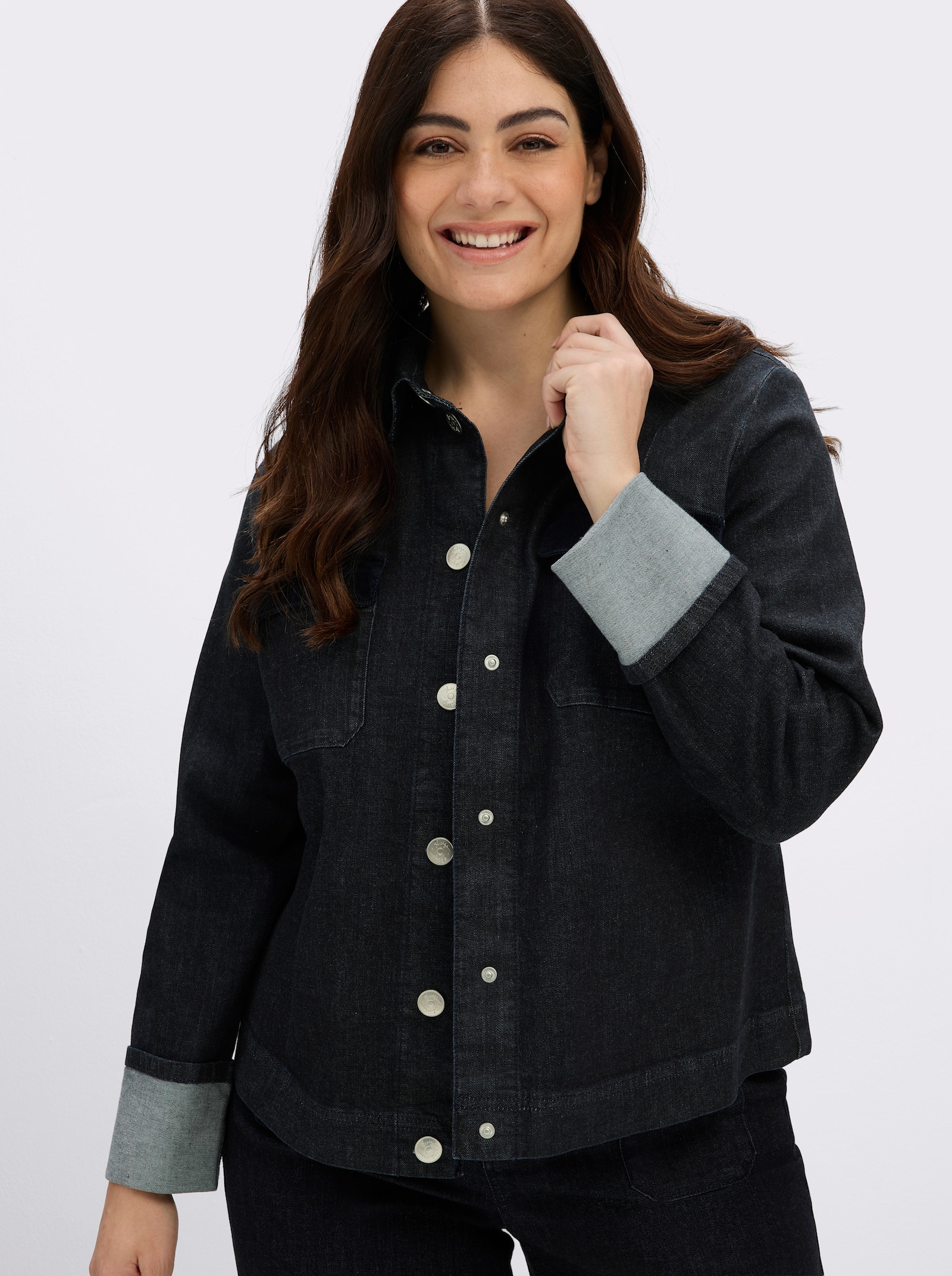 sheego Jeansbluse mit Cord-Details - dark blue