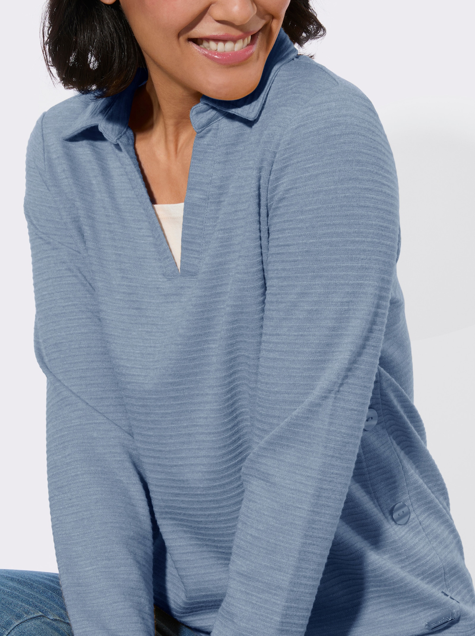 Poloshirt met knoopsluiting opzij - jeansblauw gemêleerd