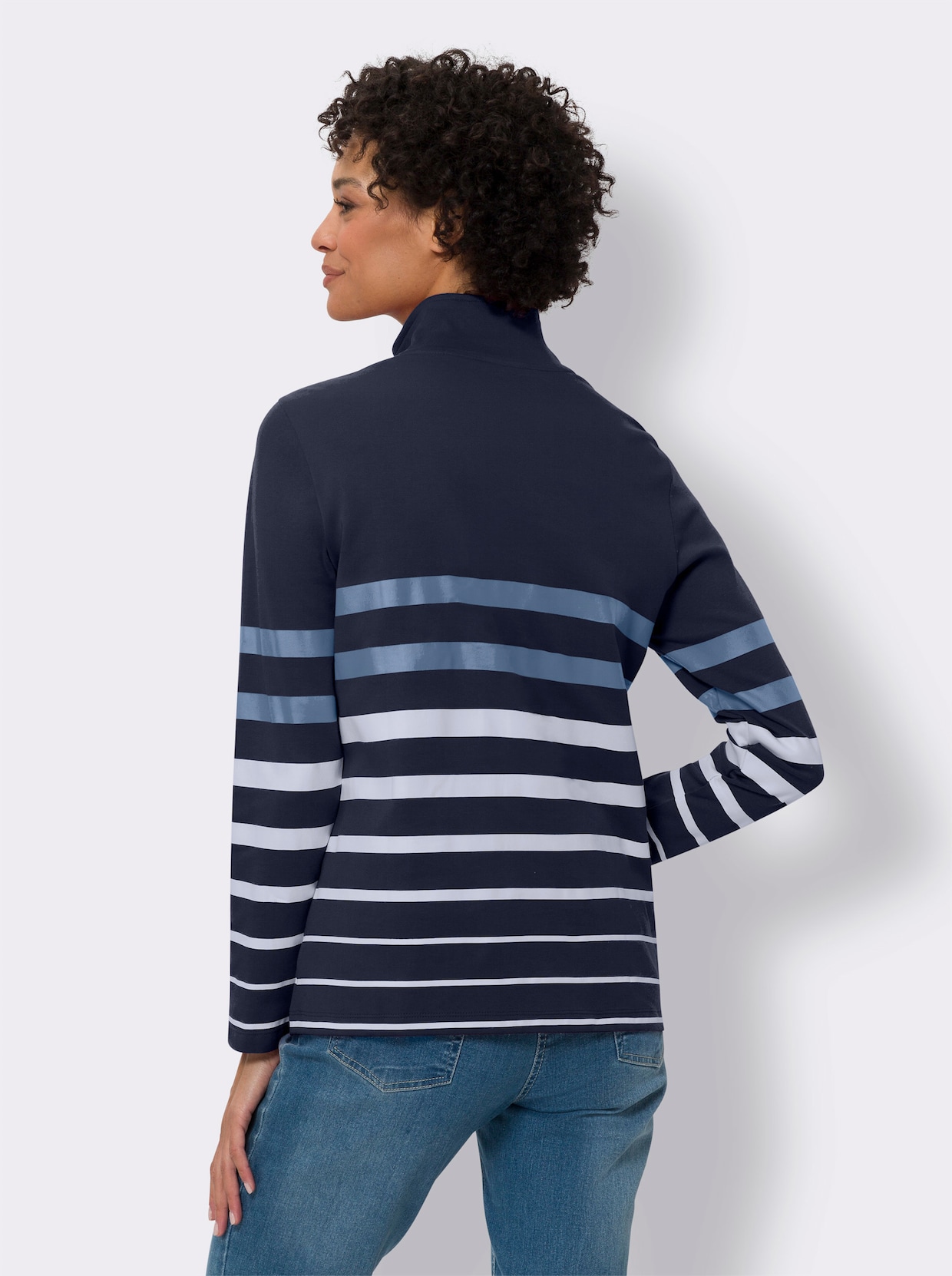 Sweatshirt - marine/wit gestreept