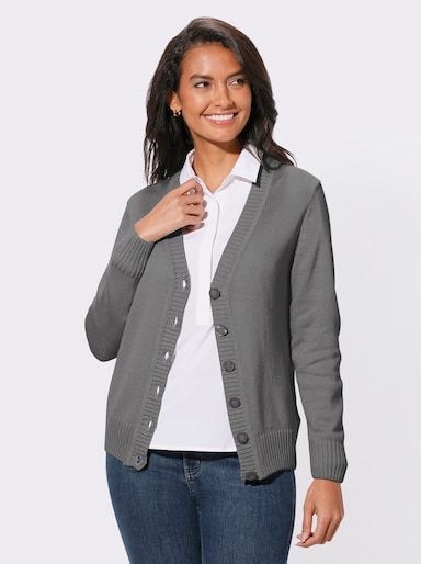 Strickjacke mit farblich abgestimmten Knöpfen - grau-meliert