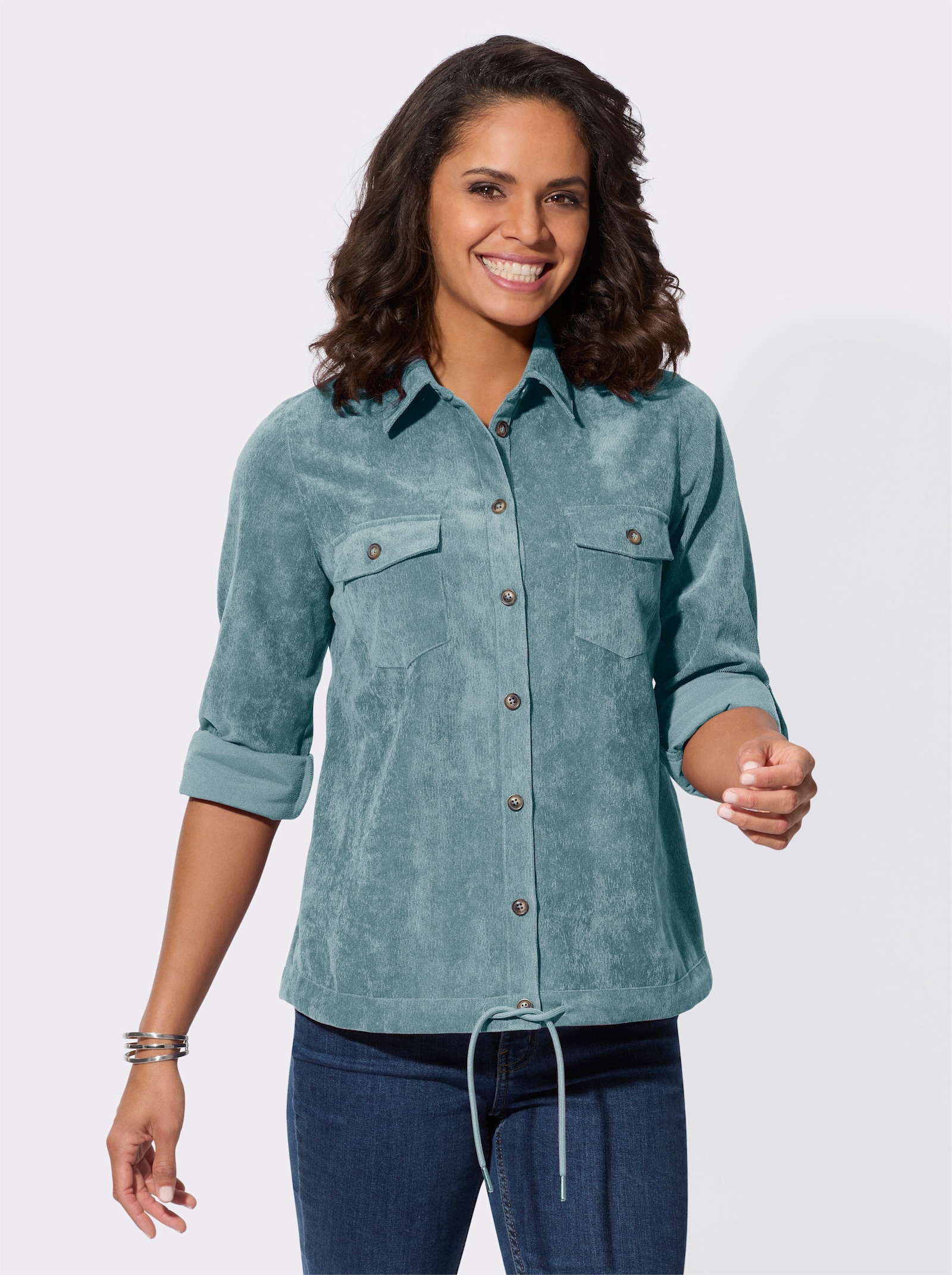 Langarm-Bluse aus Cord - jade
