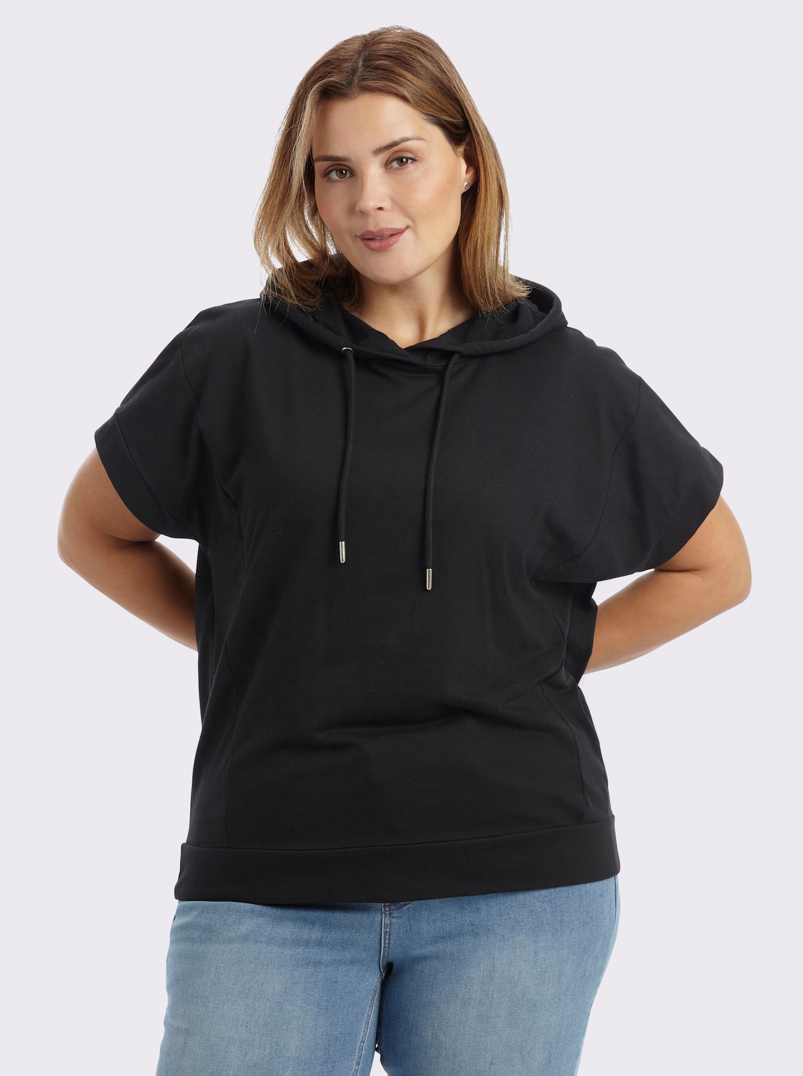 Kapuzenshirt mit überschnittener Schulter - schwarz