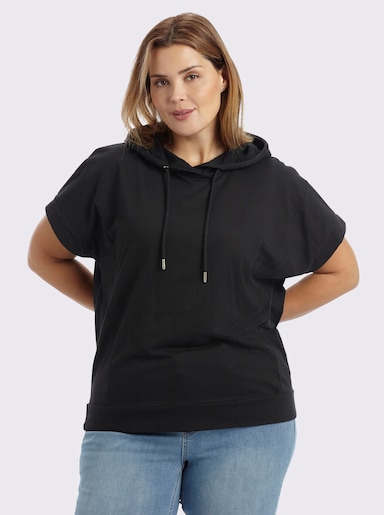Kapuzenshirt mit überschnittener Schulter - schwarz