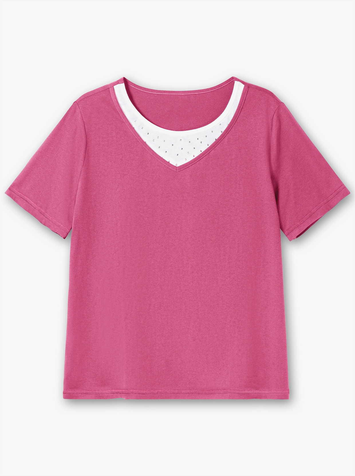 Kurzarmshirt mit Ziersteinchen - fuchsia