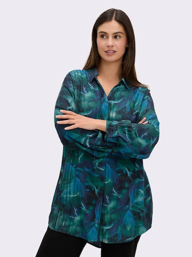 sheego Longline blouse - diepblauw bedrukt