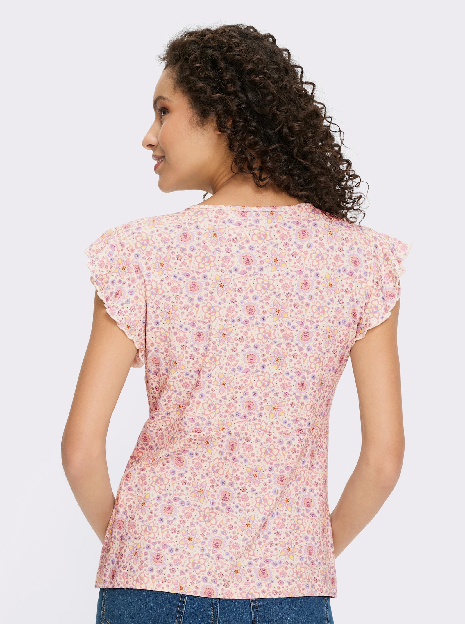 heine Kurzarmshirt mit Flügelärmeln - champagner-flieder-bedruckt