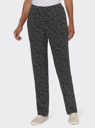 Schlupfhose aus reiner Viskose - schwarz-sand-bedruckt