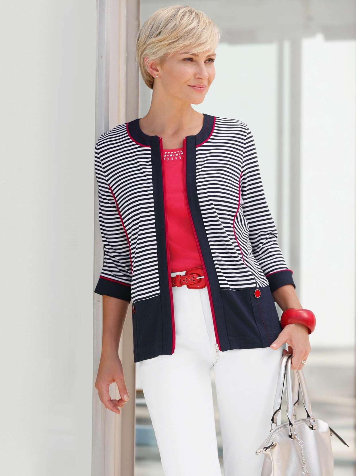 Shirtjacke - marine-geringelt