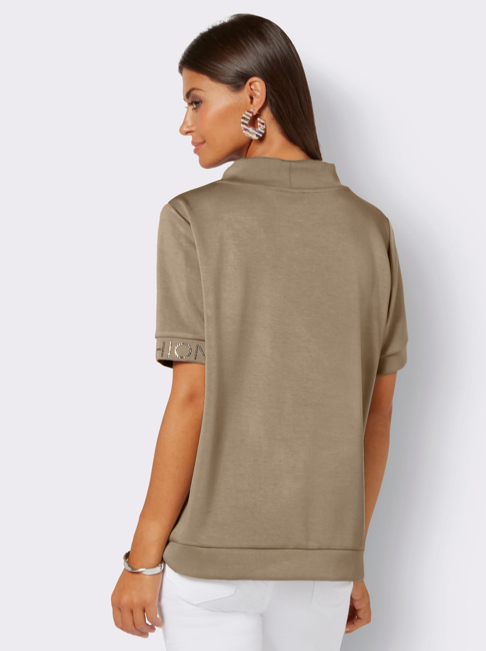 Stehkragenshirt in weichem Material - schlamm