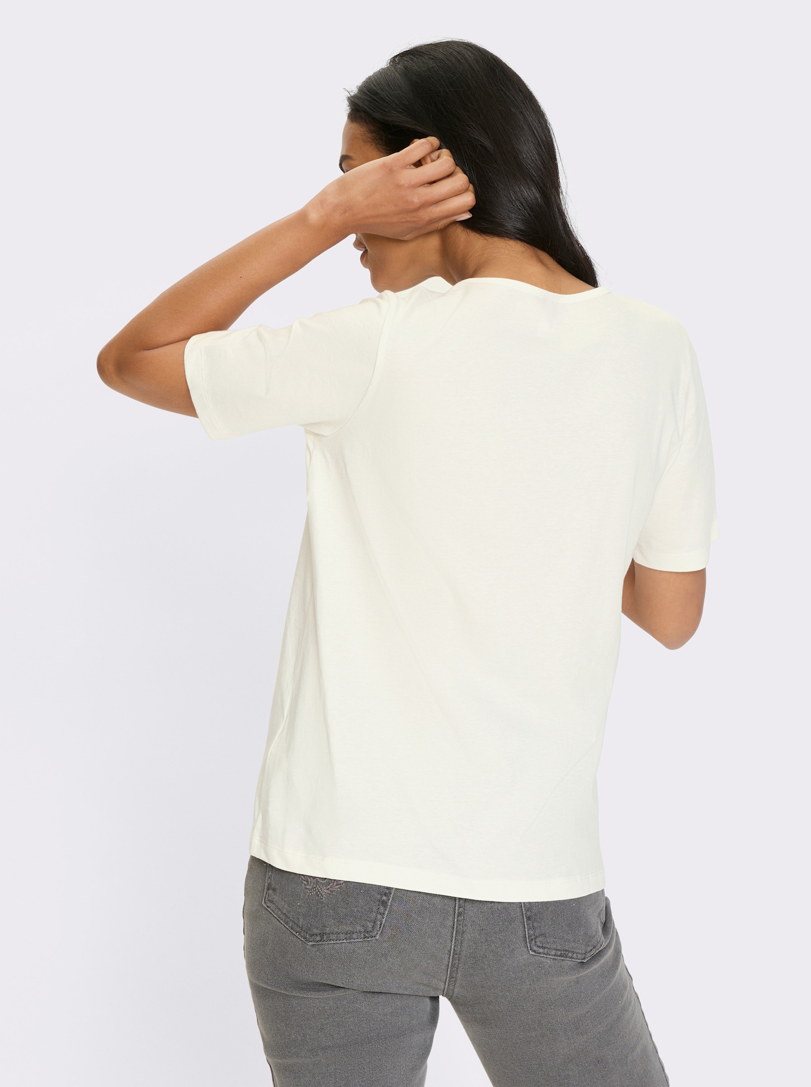 Kurzarmshirt mit silberfarbigen Akzenten - ecru-fuchsia