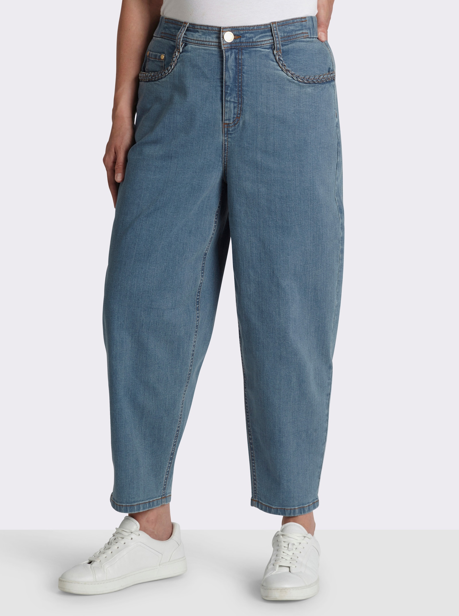 sheego Jeans mit Barrel-Leg und Flechtdetail - blue-bleached