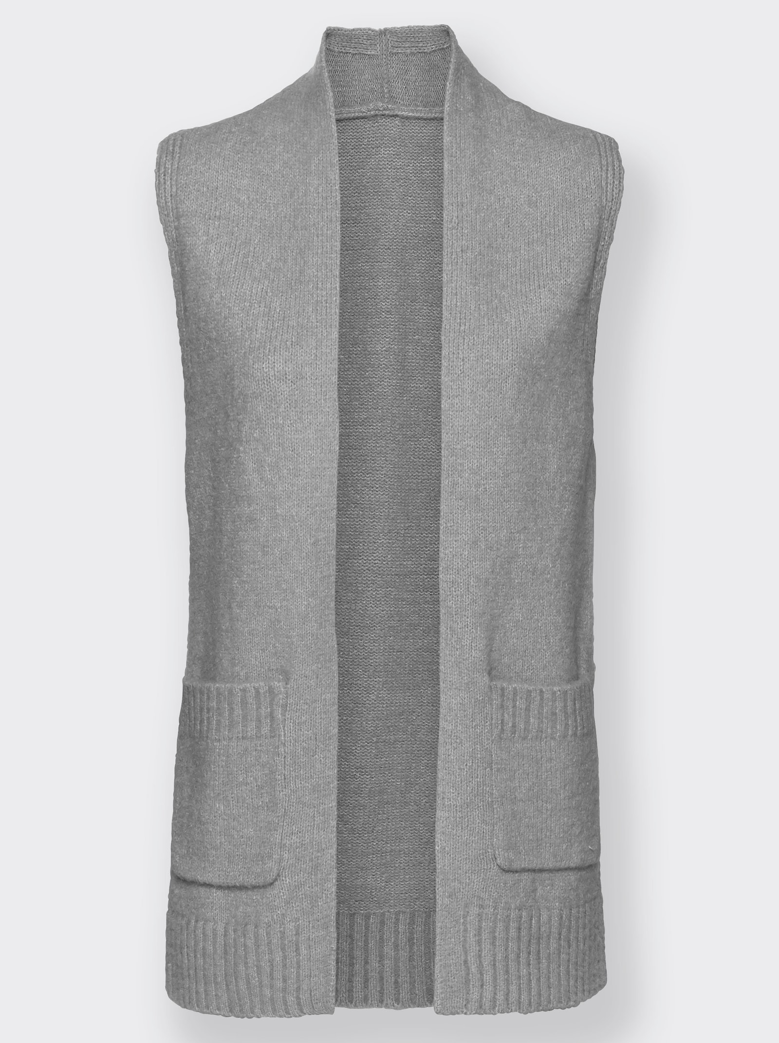 Longweste aus Melange-Garn - hellgrau-meliert