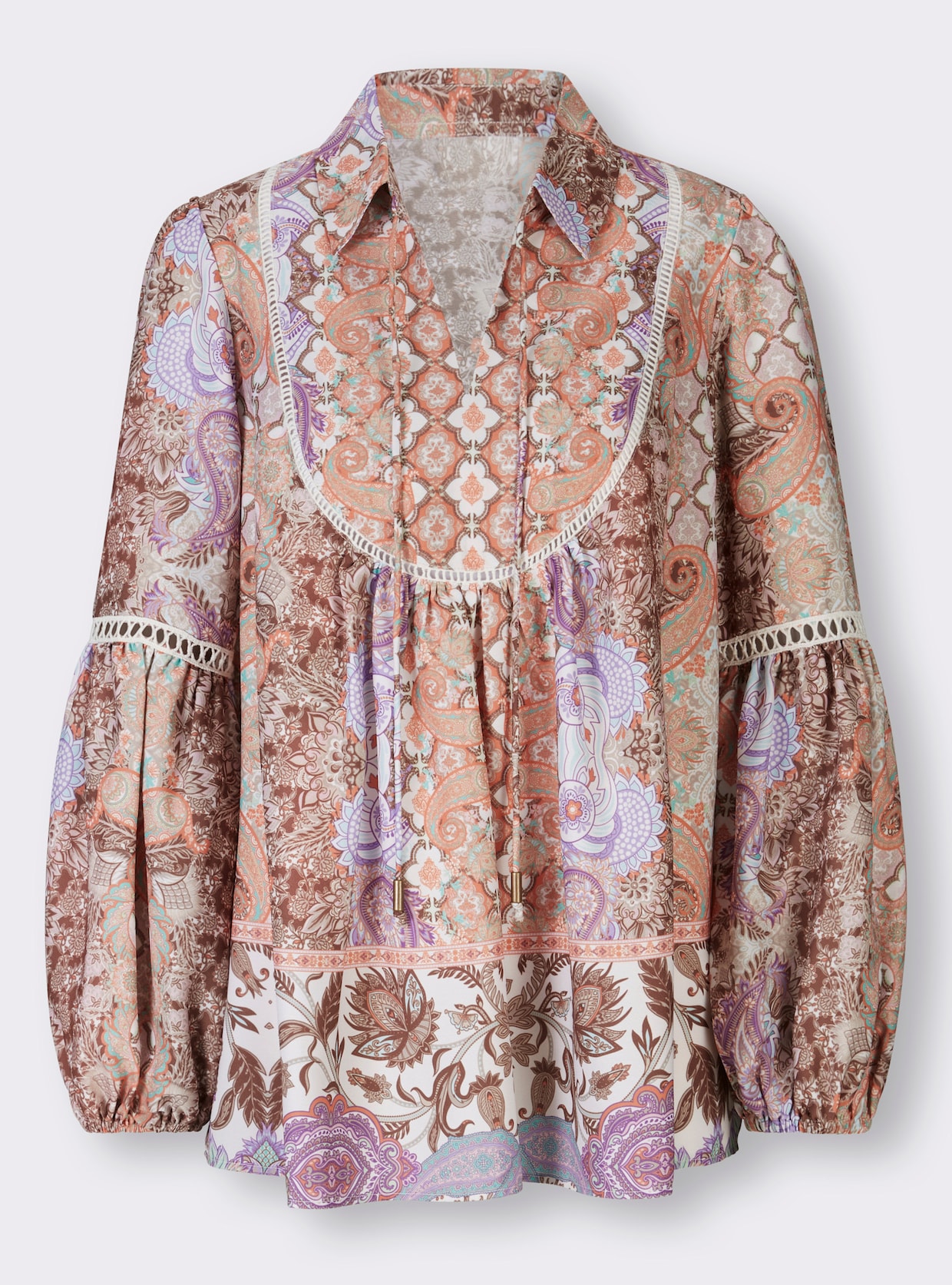 heine Blouse met lange mouwen - beige/hortensia bedrukt
