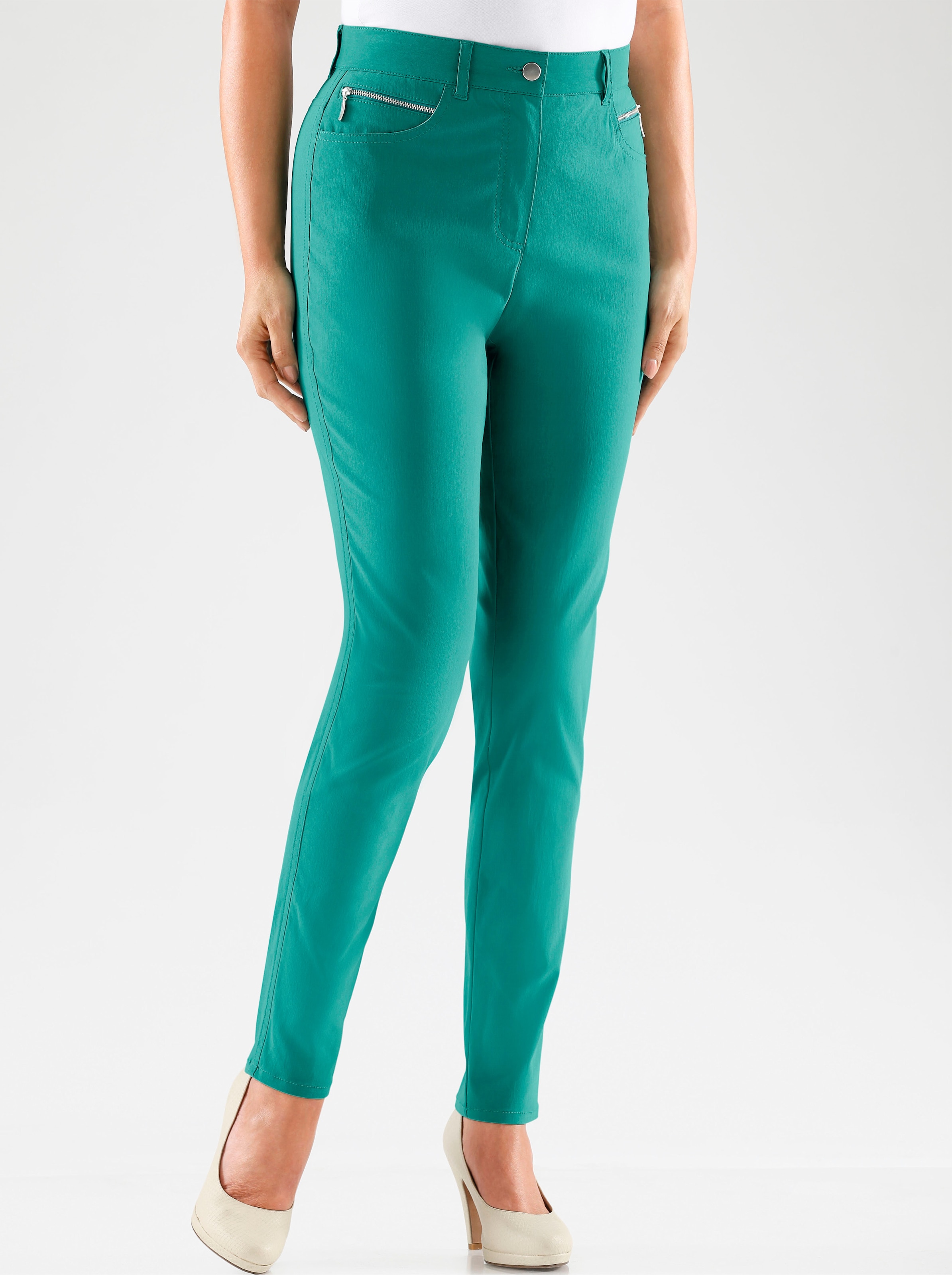 Witt Damen Stretch-Hose mit Zier-Taschen vorne, smaragdgrün