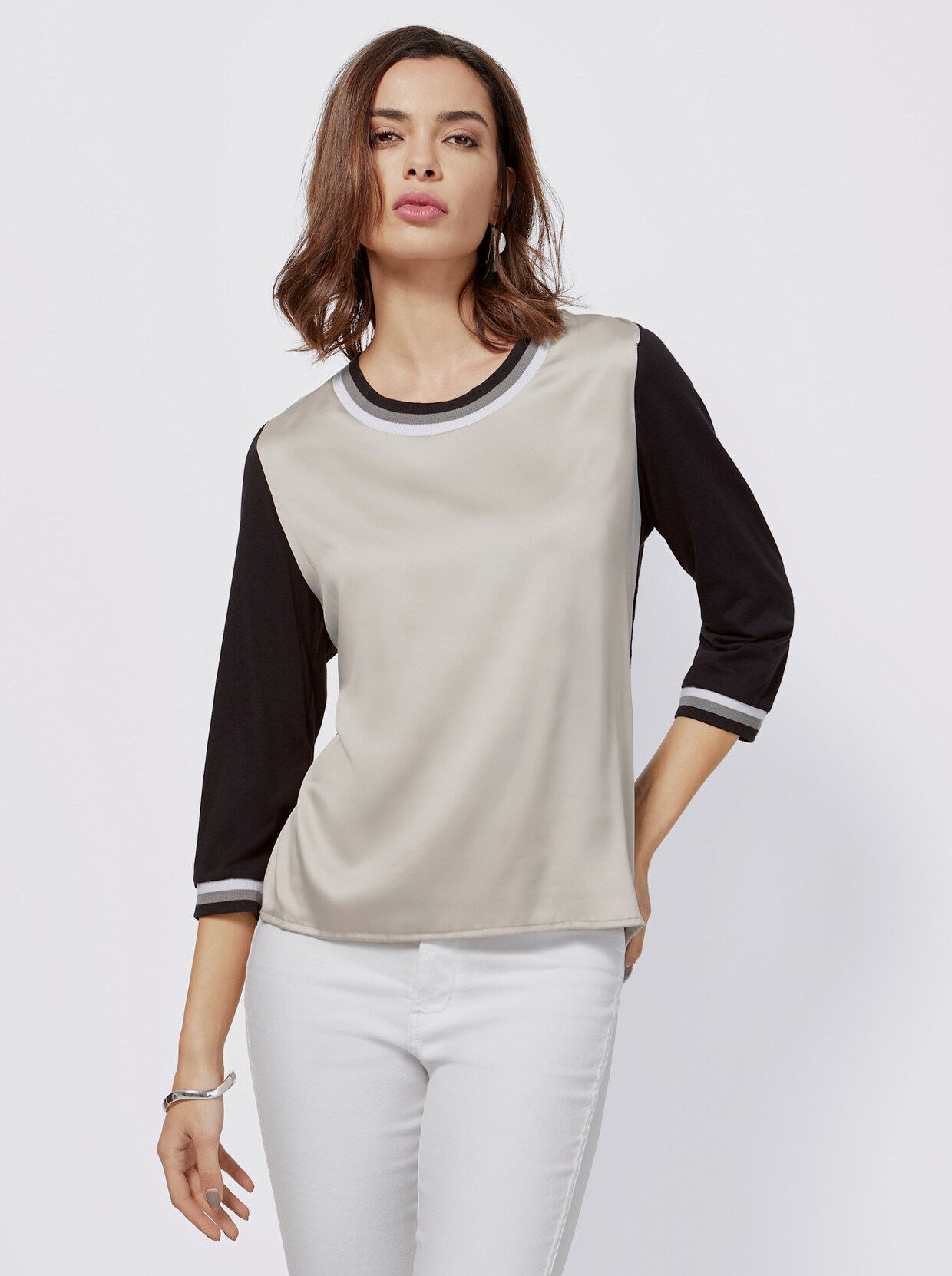 Shirt met 3/4-mouw - zwart/grijs
