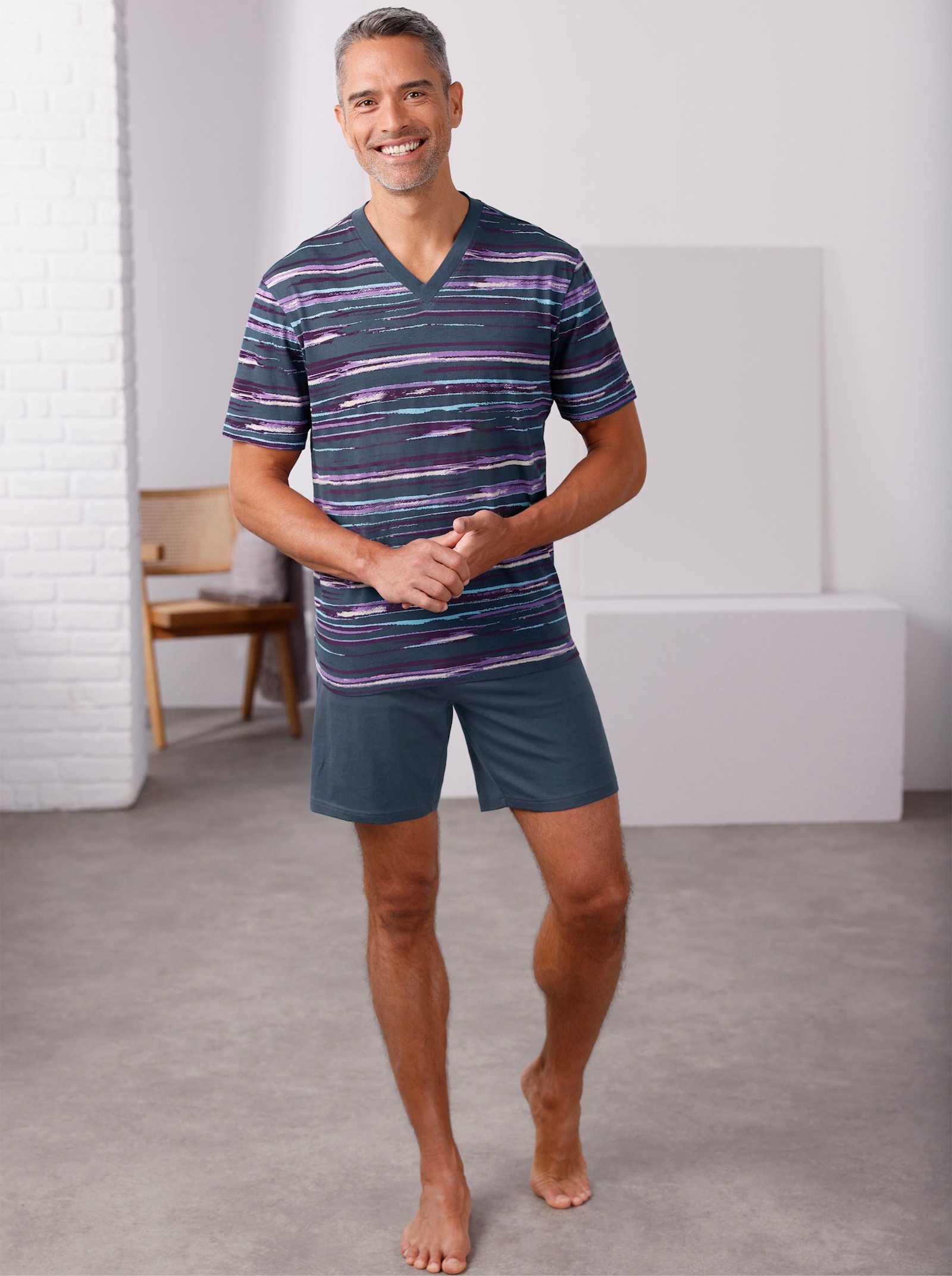 Shortama van single-jersey - donkerblauw/druif