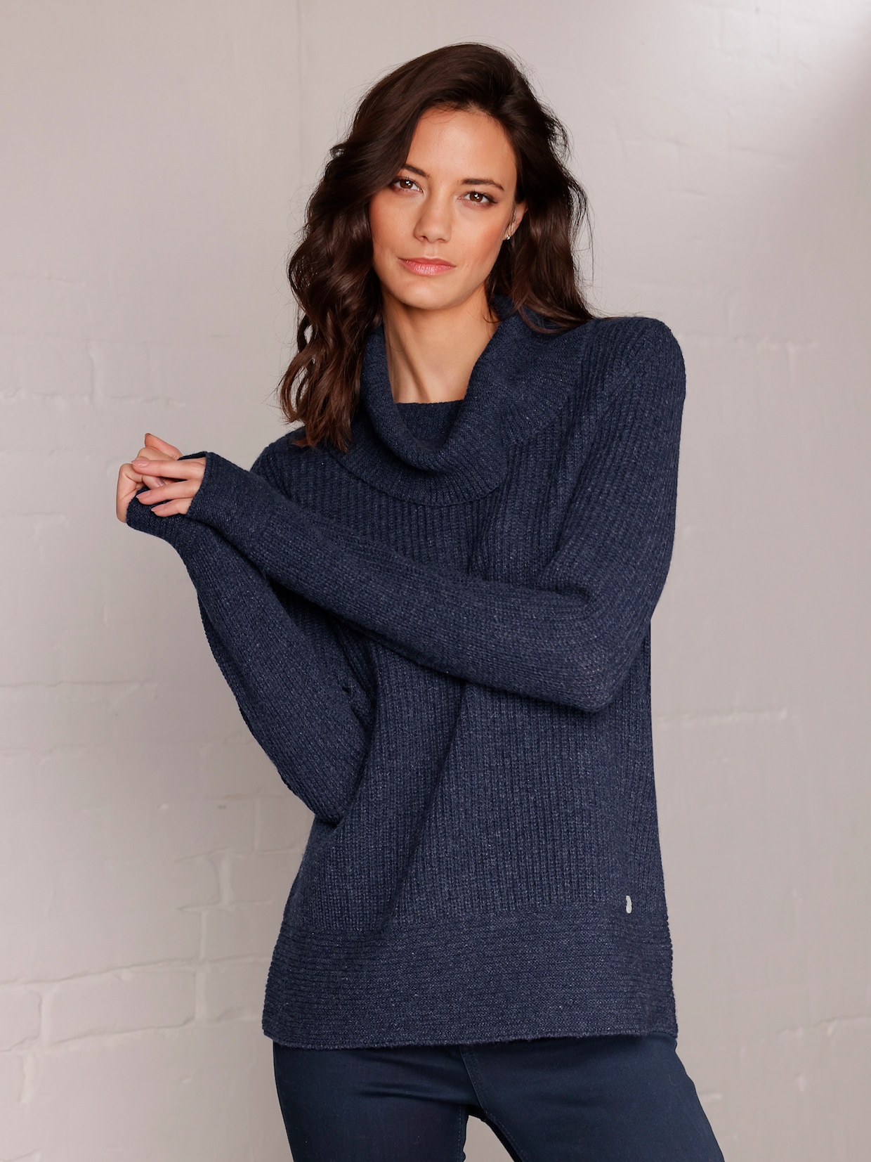 CREATION L PREMIUM Rollkragenpullover - marine-meliert