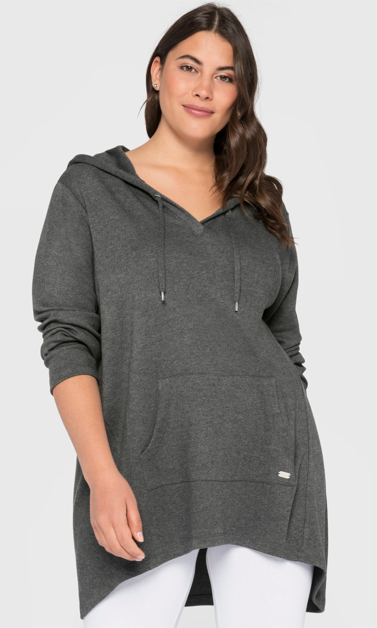 sheego Longshirt im Vokuhila-Schnitt - grau meliert