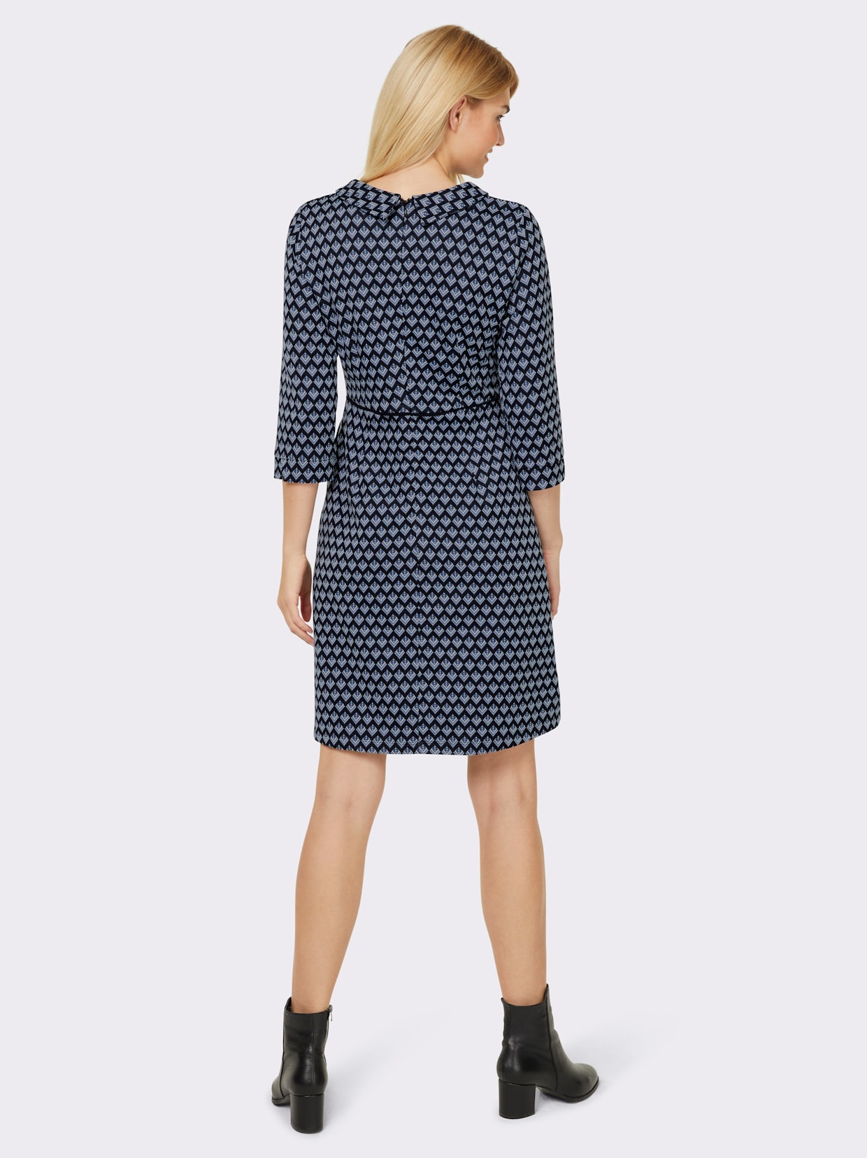 heine Jersey jurk - marine/rookblauw gedessineerd