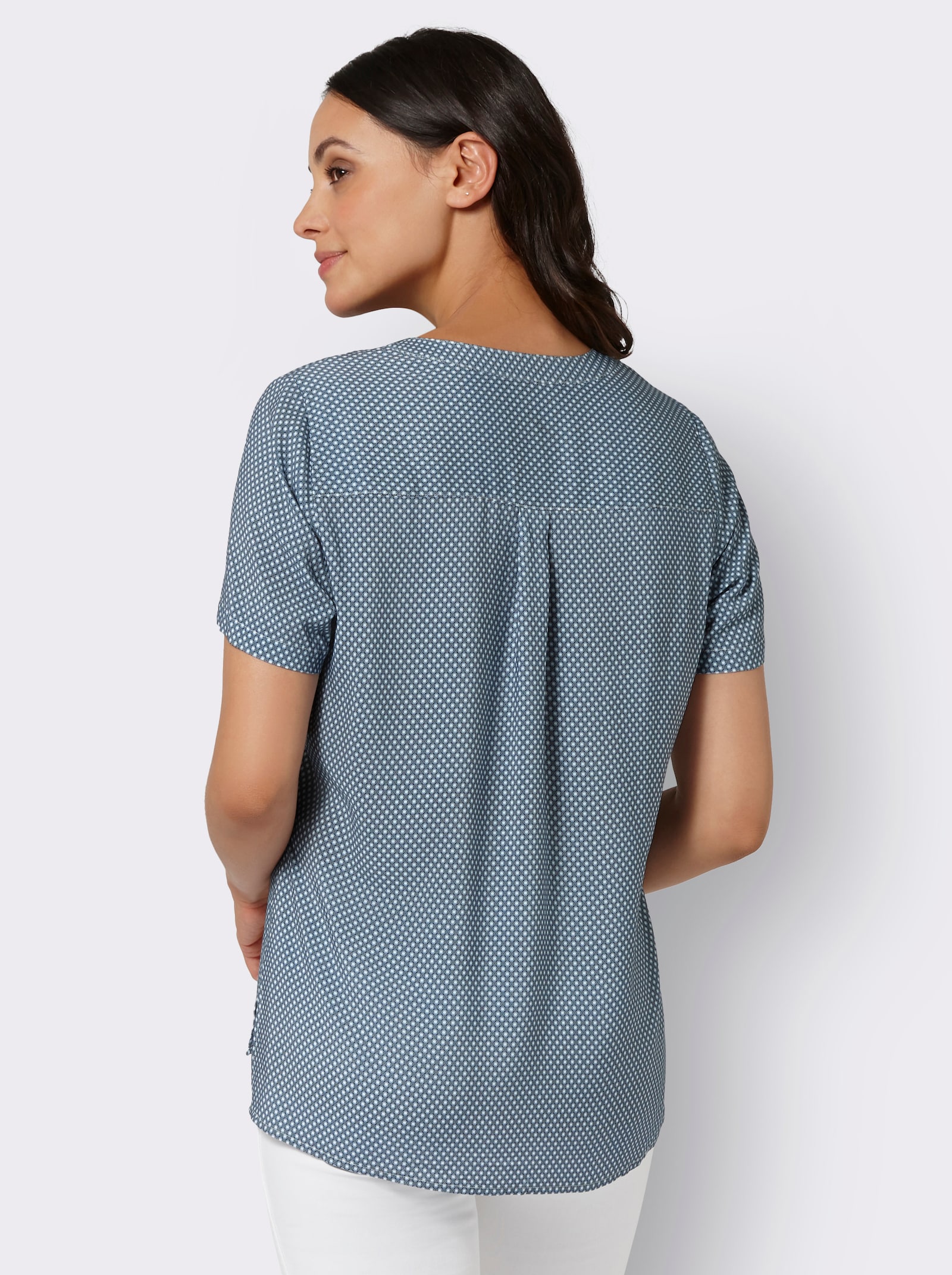 Schlupfbluse im Minimaldessin, aus Viskose - bleu-rauchblau-bedruckt