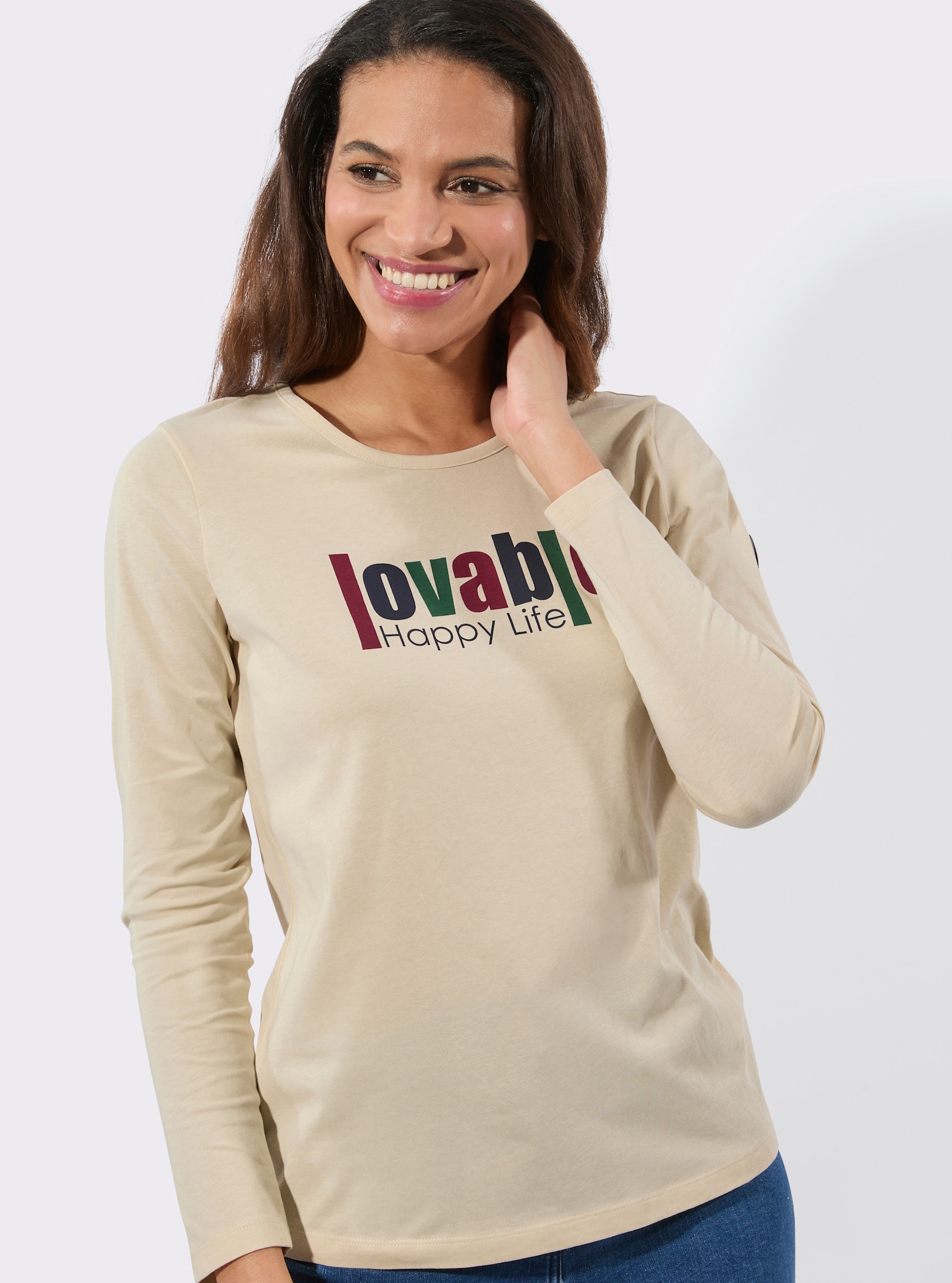 Langarmshirt mit Frontdruck - sand