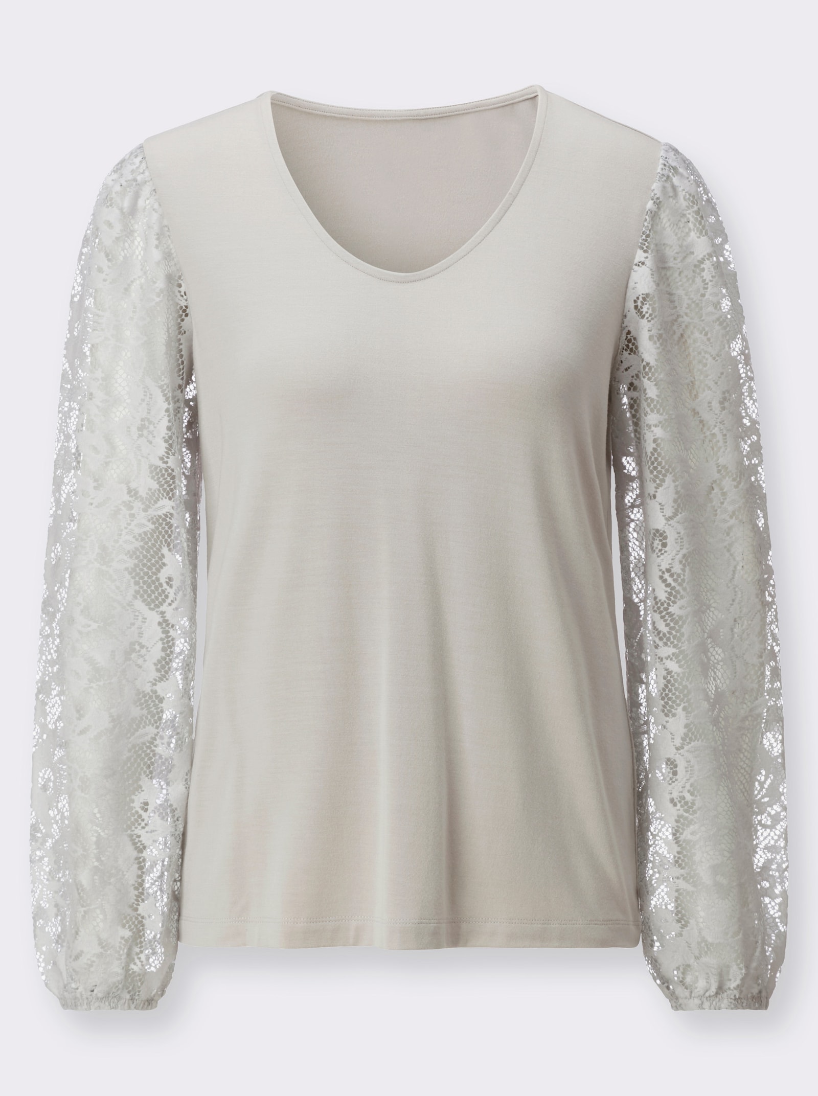 Spitzenshirt mit Lyocell - hellgrau