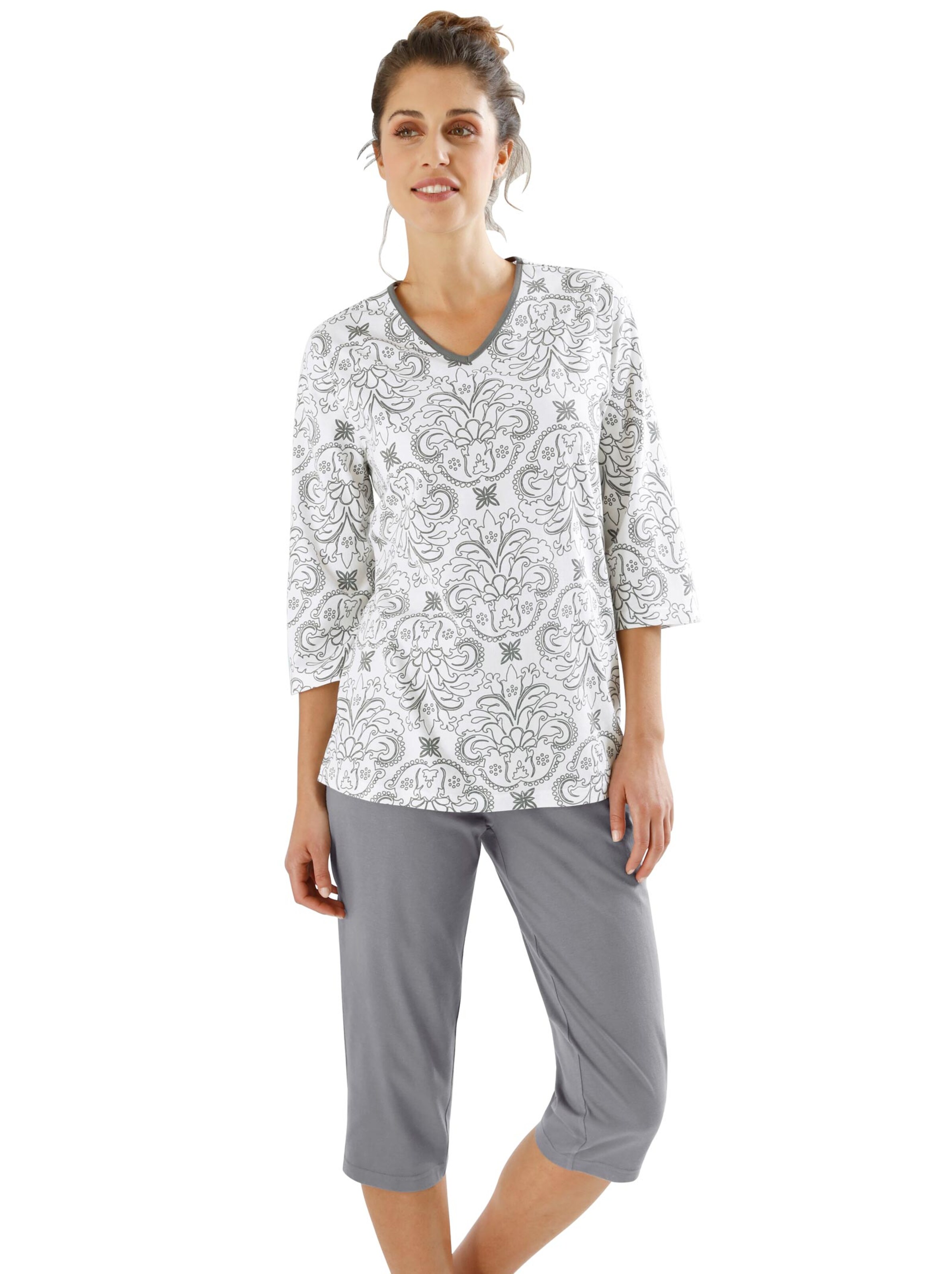 Capri-Schlafanzug - hellgrau-bedruckt