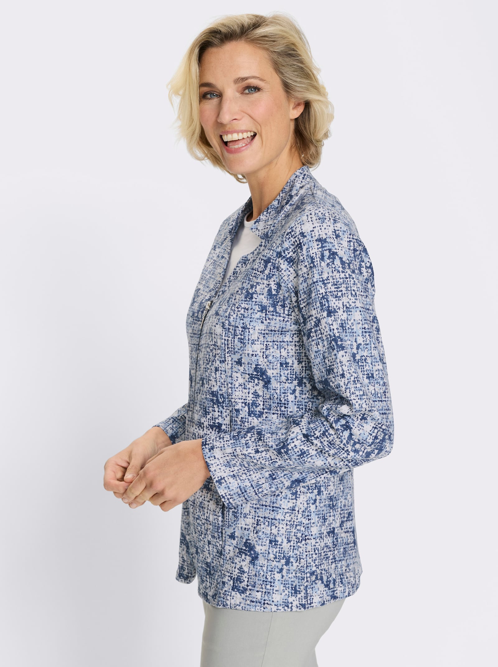 Sweatblazer in Bouclé-Optik - eisblau-marine-gemustert