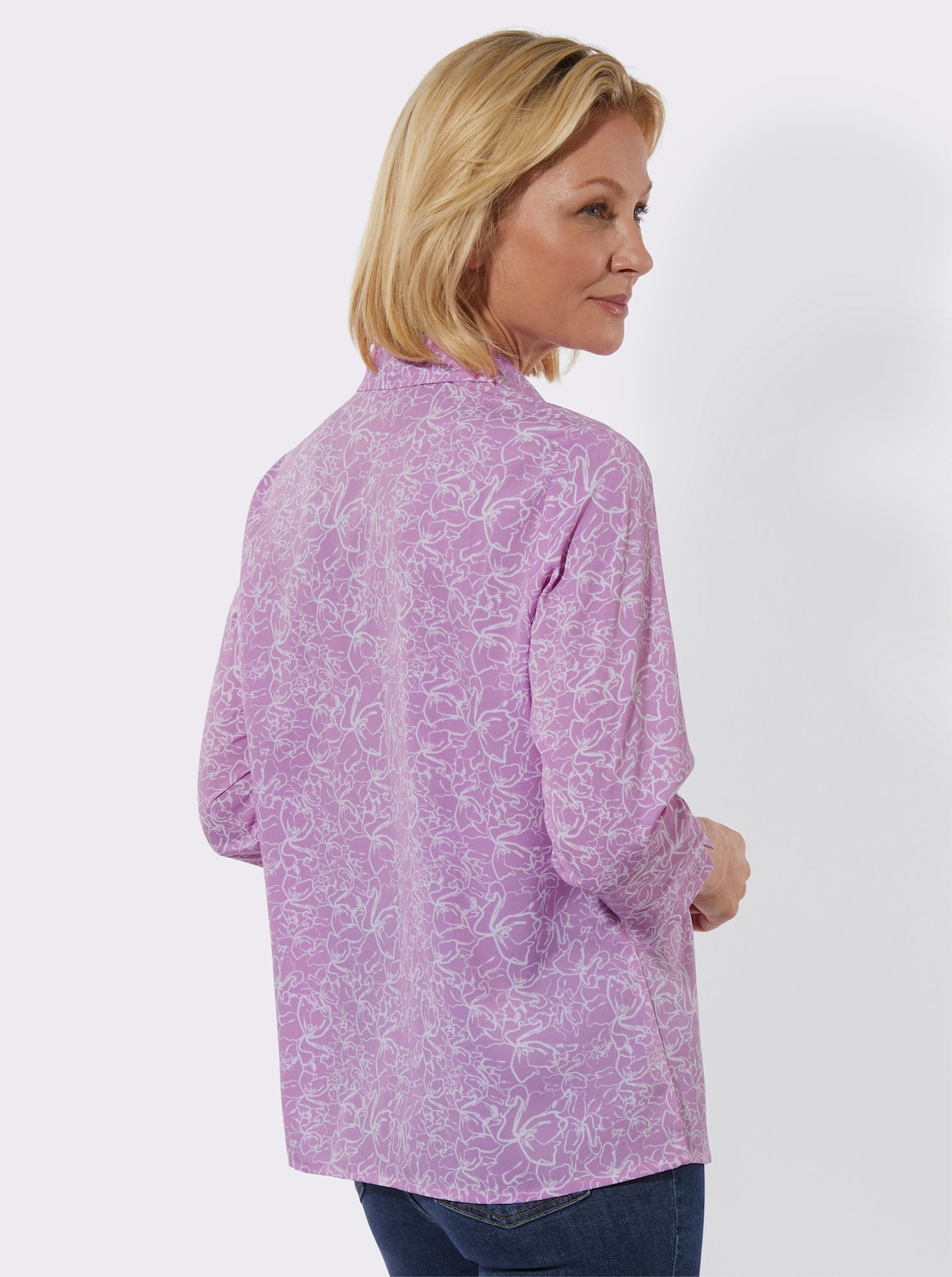 Hemdbluse - orchidee-weiß-bedruckt
