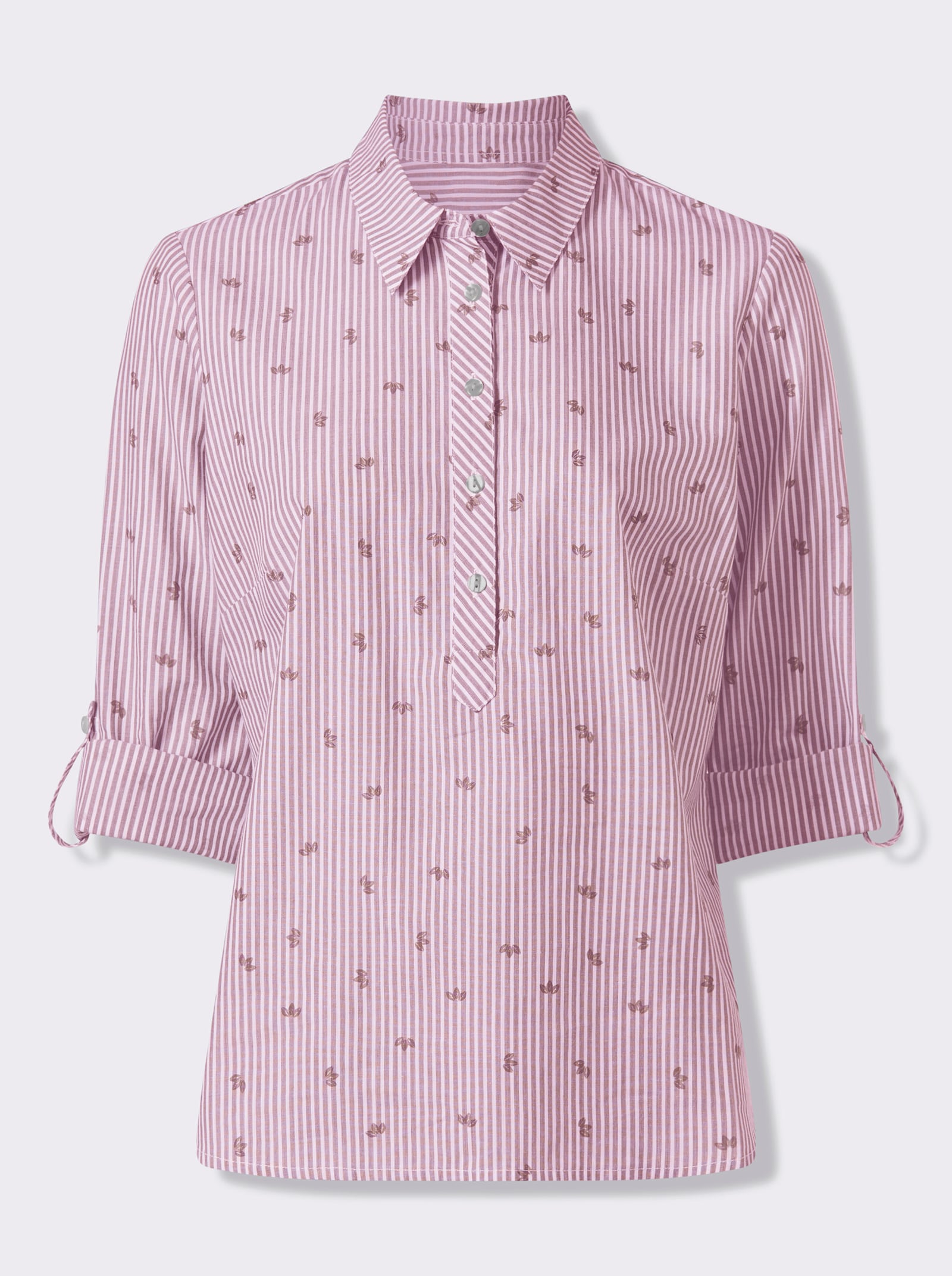 Baumwollbluse mit Krempel-Ärmeln - hortensie-gestreift