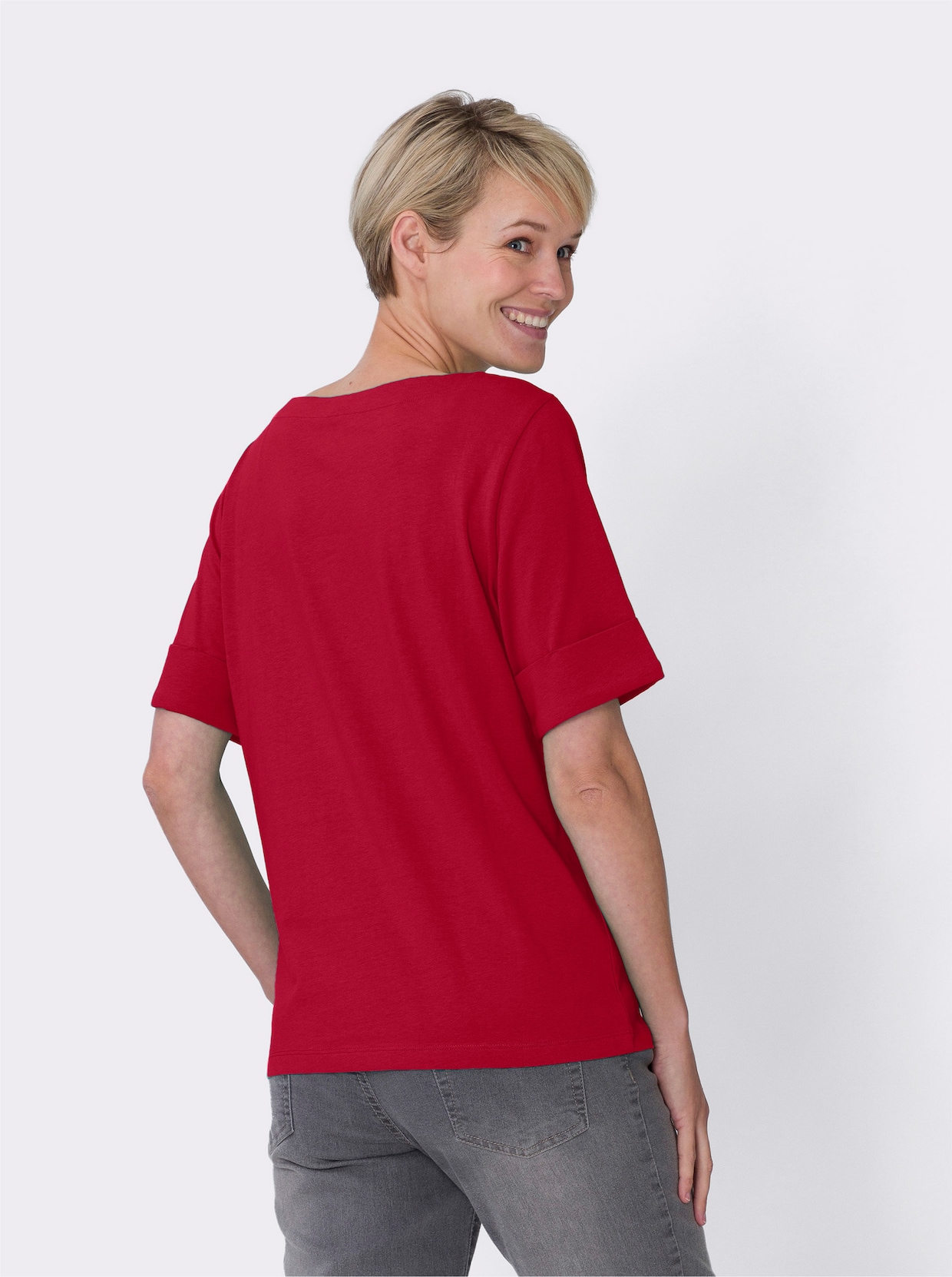 Tričko s lodičkovým výstrihom - červená