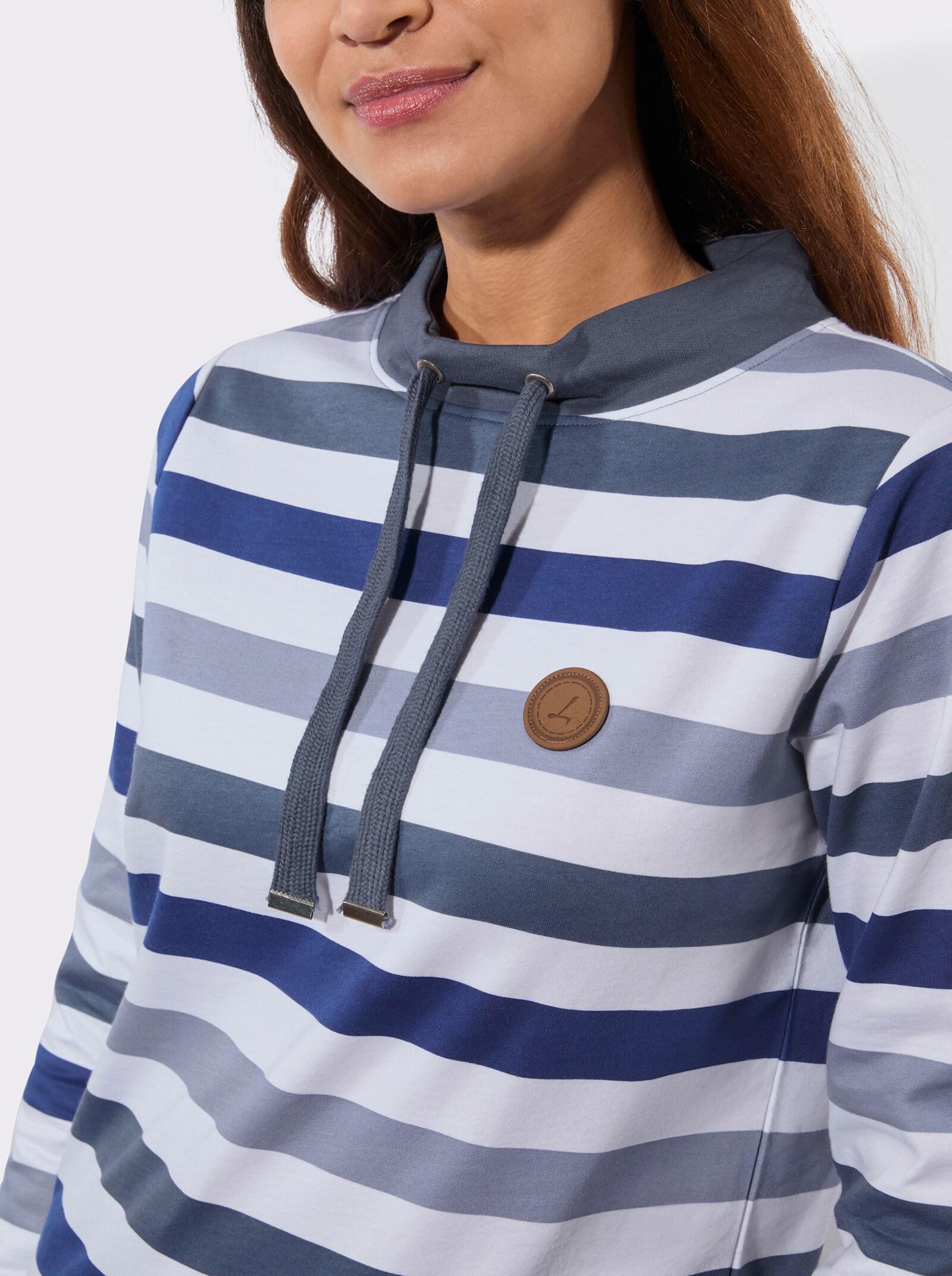 Sweatshirt mit halsfernem Stehkragen - taubenblau-rauchblau-geringelt